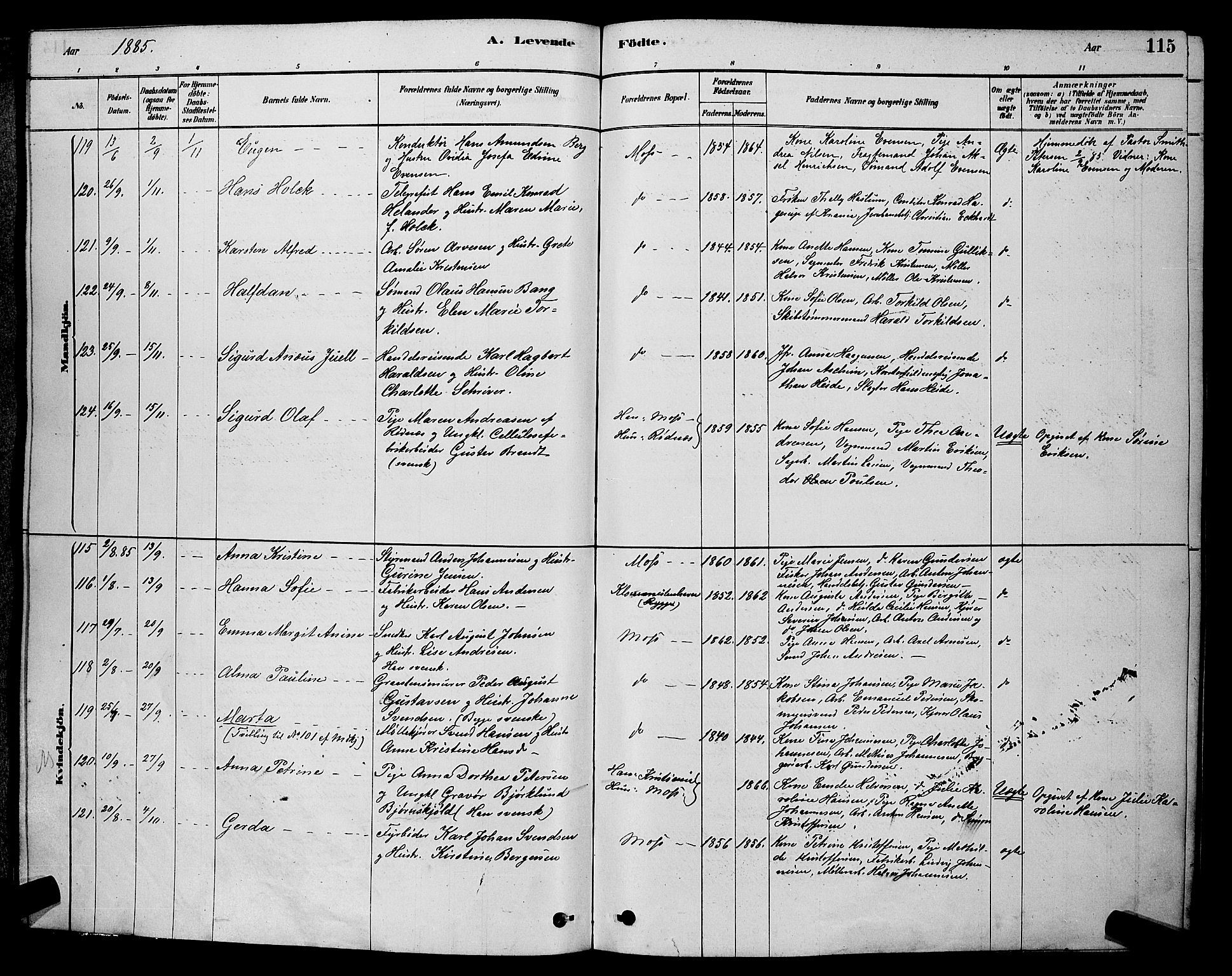 Moss prestekontor Kirkebøker, AV/SAO-A-2003/G/Ga/L0005: Parish register (copy) no. I 5, 1878-1888, p. 115