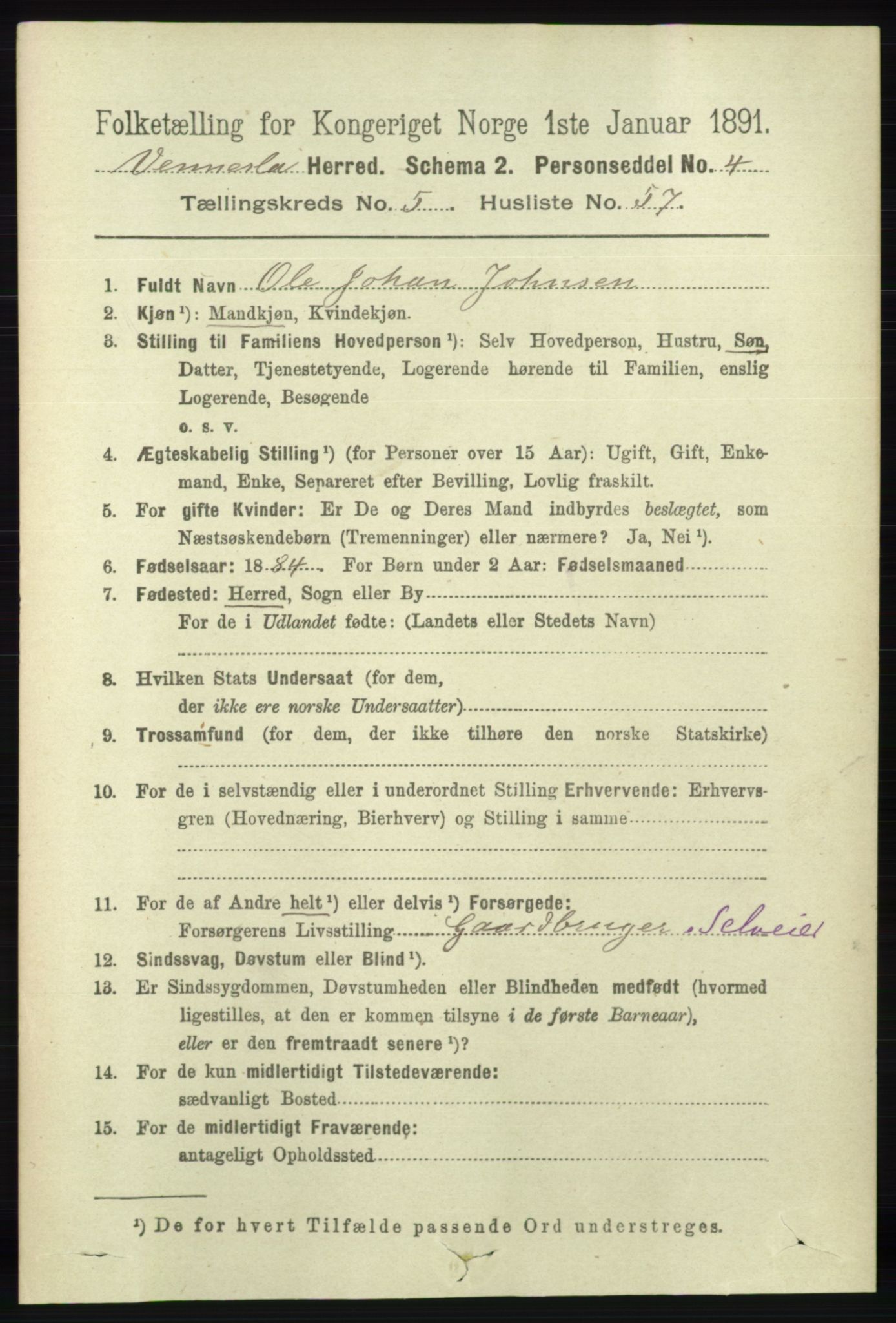 RA, 1891 census for 1014 Vennesla, 1891, p. 1549