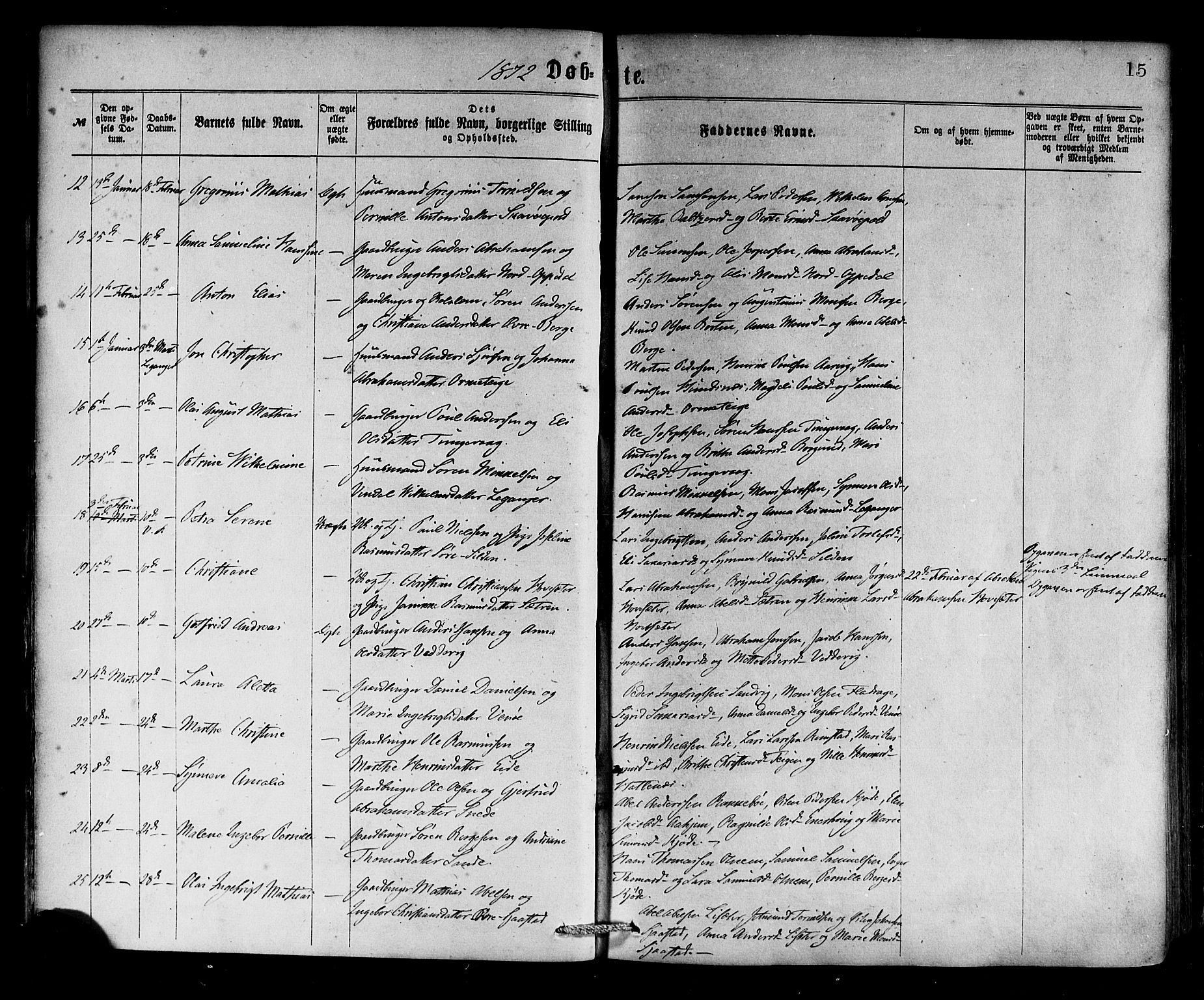 Selje sokneprestembete, SAB/A-99938/H/Ha/Haa/Haaa: Parish register (official) no. A 12, 1870-1880, p. 15