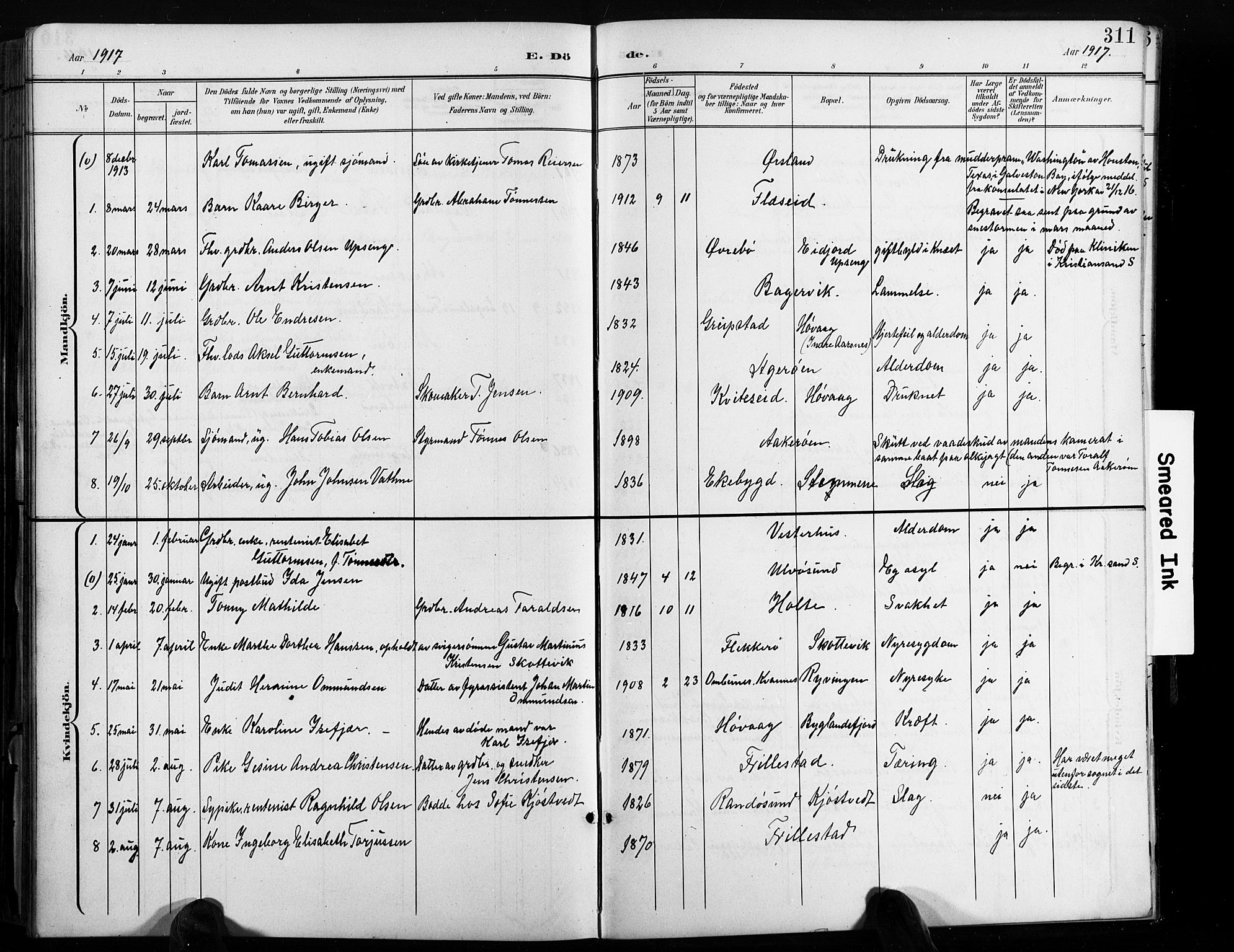 Høvåg sokneprestkontor, SAK/1111-0025/F/Fb/L0005: Parish register (copy) no. B 5, 1898-1929, p. 311