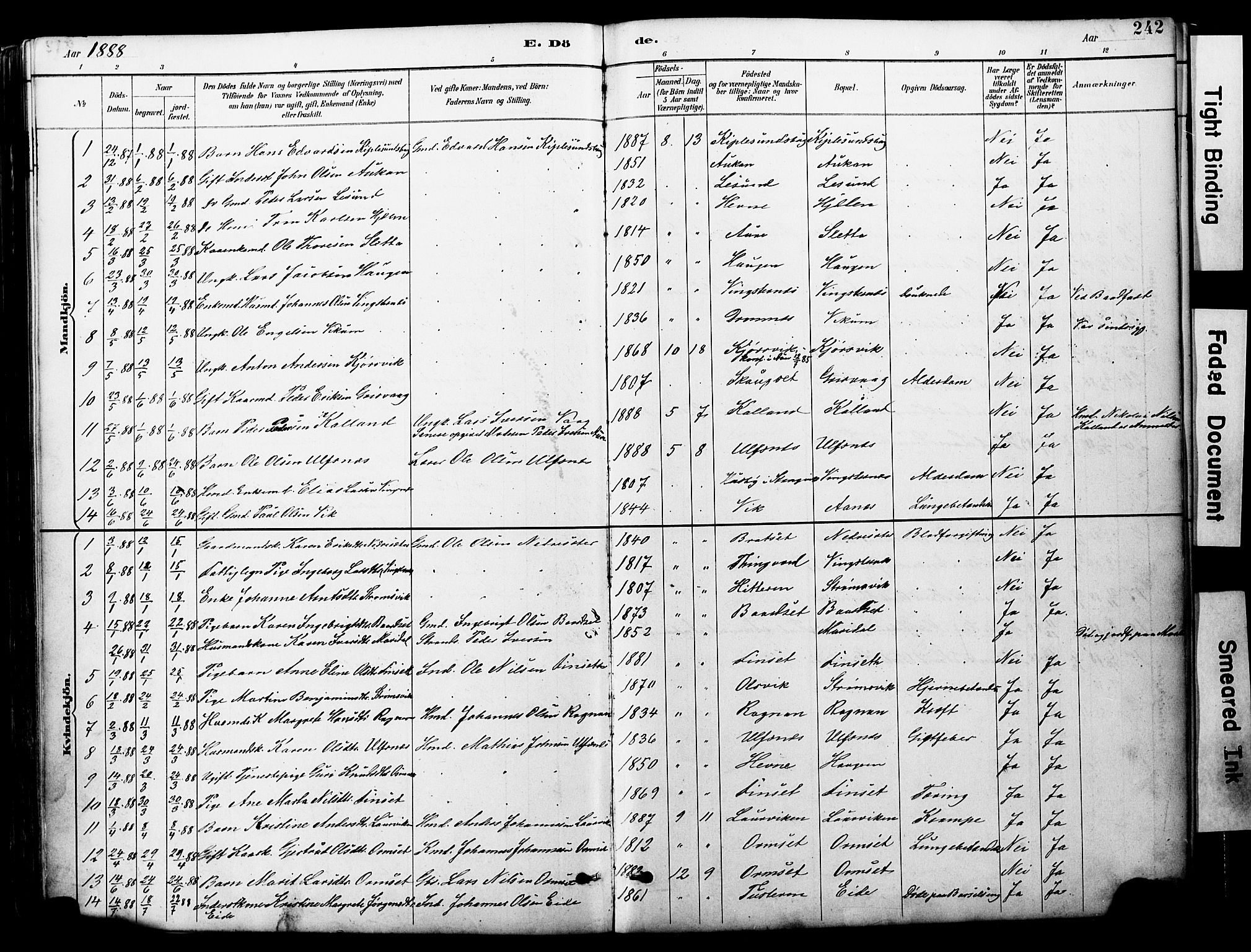 Ministerialprotokoller, klokkerbøker og fødselsregistre - Møre og Romsdal, AV/SAT-A-1454/578/L0907: Parish register (official) no. 578A06, 1887-1904, p. 242