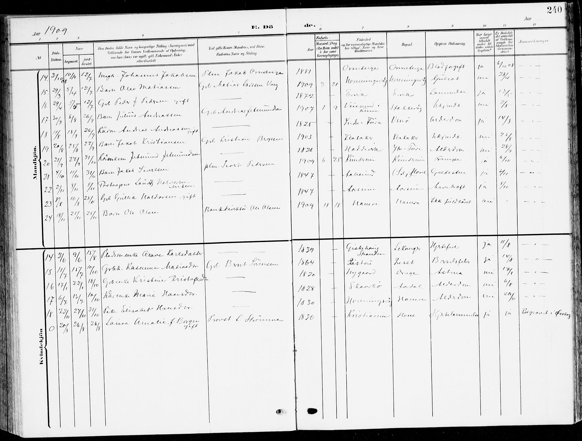 Selje sokneprestembete, AV/SAB-A-99938/H/Ha/Haa/Haab: Parish register (official) no. B 3, 1908-1923, p. 240