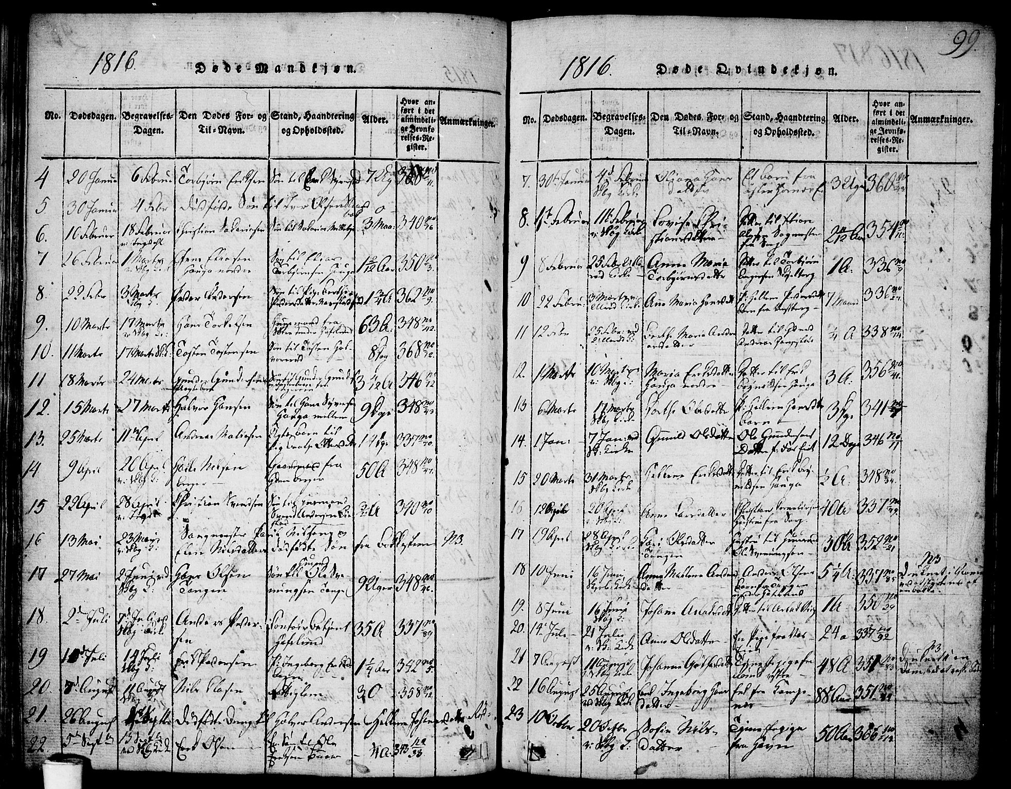 Skjeberg prestekontor Kirkebøker, AV/SAO-A-10923/F/Fa/L0004: Parish register (official) no. I 4, 1815-1830, p. 99