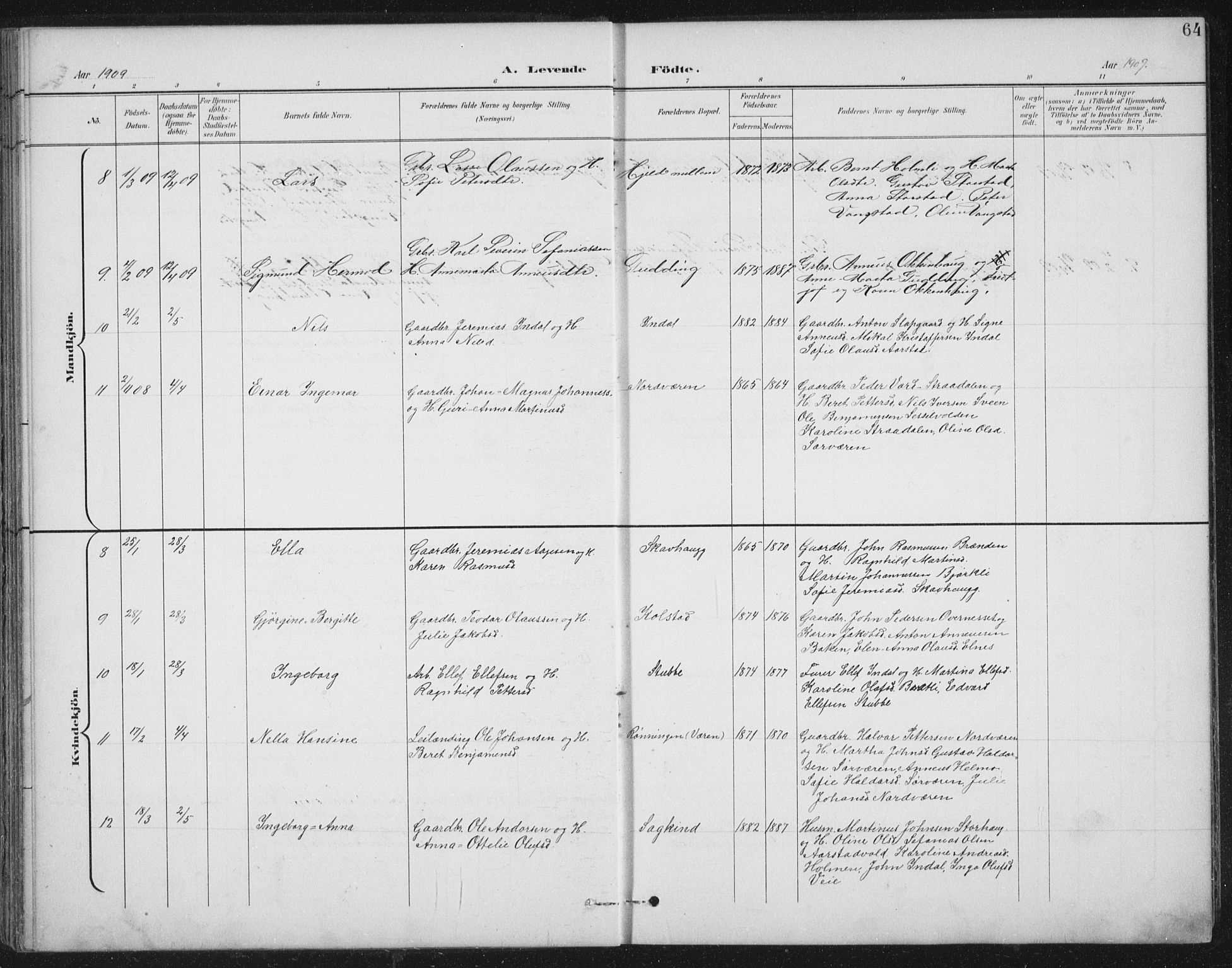 Ministerialprotokoller, klokkerbøker og fødselsregistre - Nord-Trøndelag, SAT/A-1458/724/L0269: Parish register (copy) no. 724C05, 1899-1920, p. 64