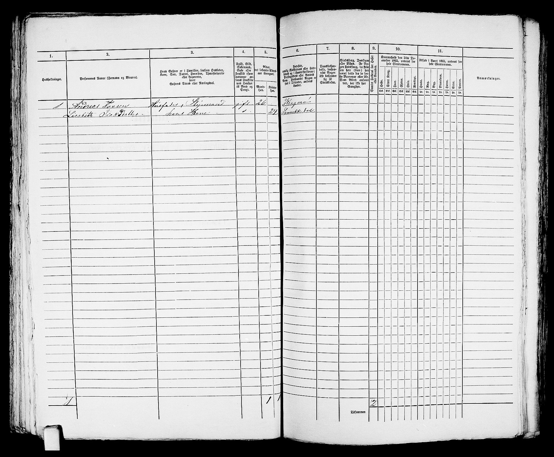 RA, 1865 census for Kragerø/Kragerø, 1865, p. 206