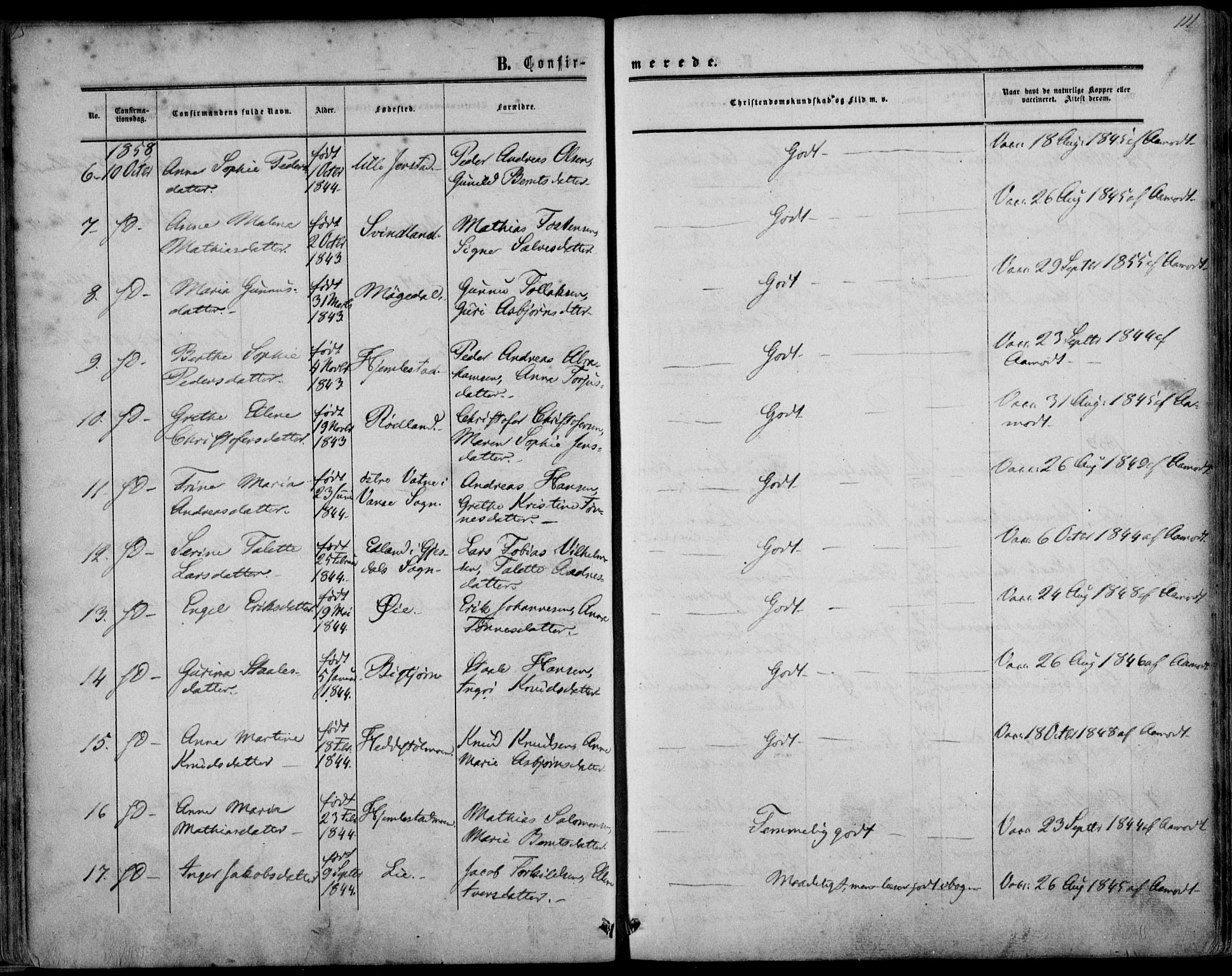 Kvinesdal sokneprestkontor, AV/SAK-1111-0026/F/Fa/Fab/L0006: Parish register (official) no. A 6, 1857-1869, p. 111