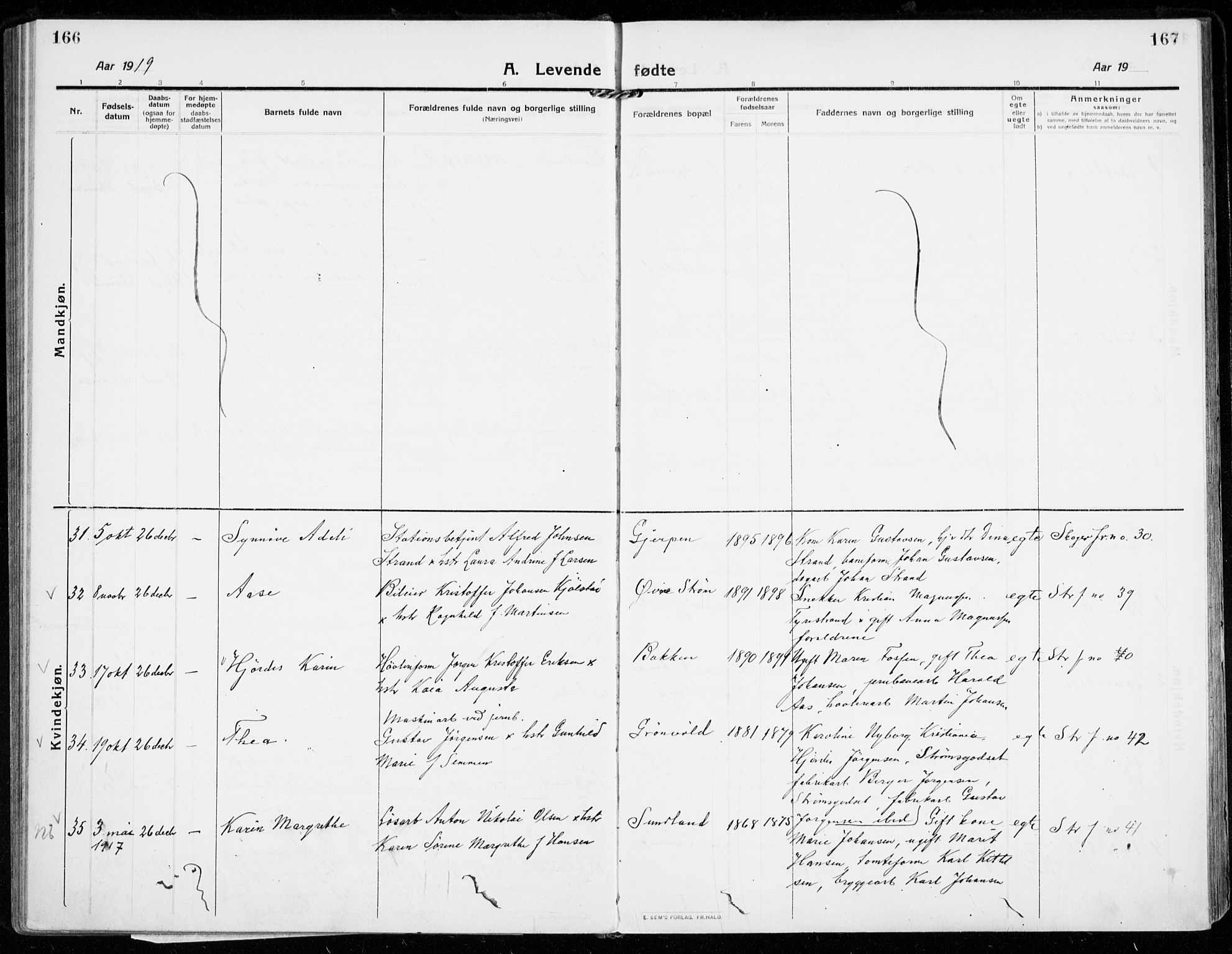 Strømsgodset kirkebøker, AV/SAKO-A-324/F/Fa/L0002: Parish register (official) no. 2, 1910-1920, p. 166-167