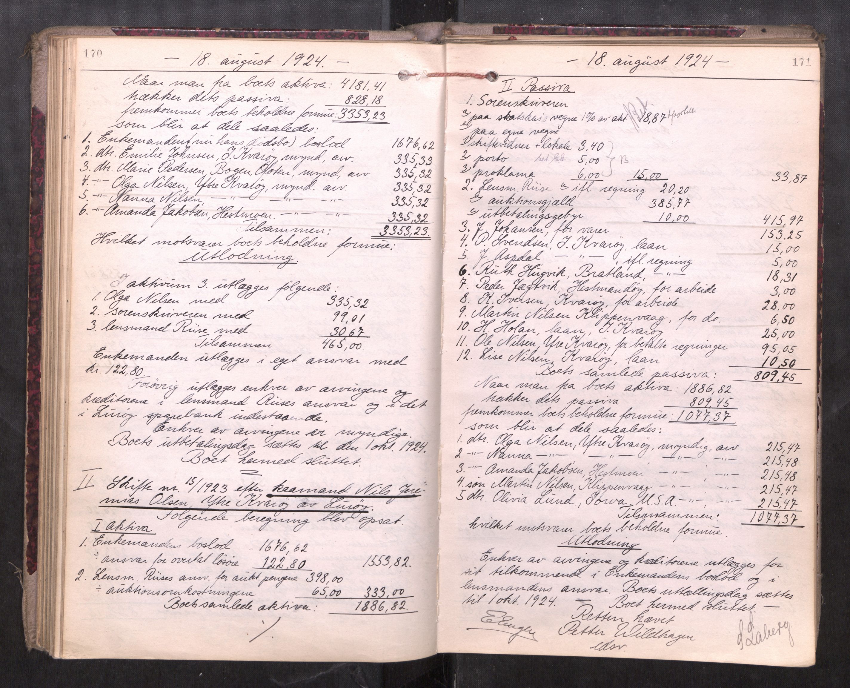 Rana sorenskriveri , AV/SAT-A-1108/1/3/3A/L0010: Skifteslutningsprotokoll, 1921-1927, p. 170-171