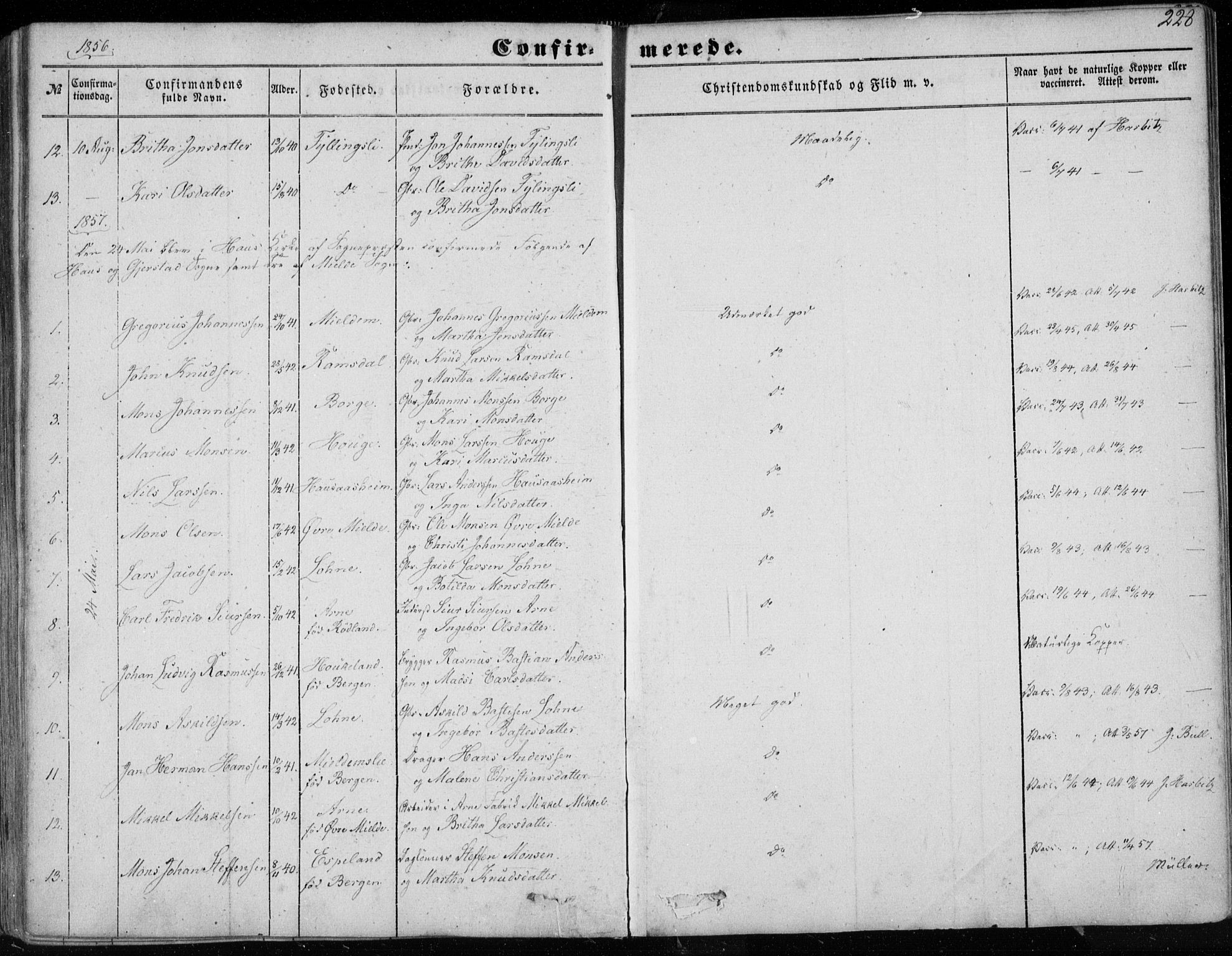 Haus sokneprestembete, SAB/A-75601/H/Haa: Parish register (official) no. A 16 I, 1848-1857, p. 228
