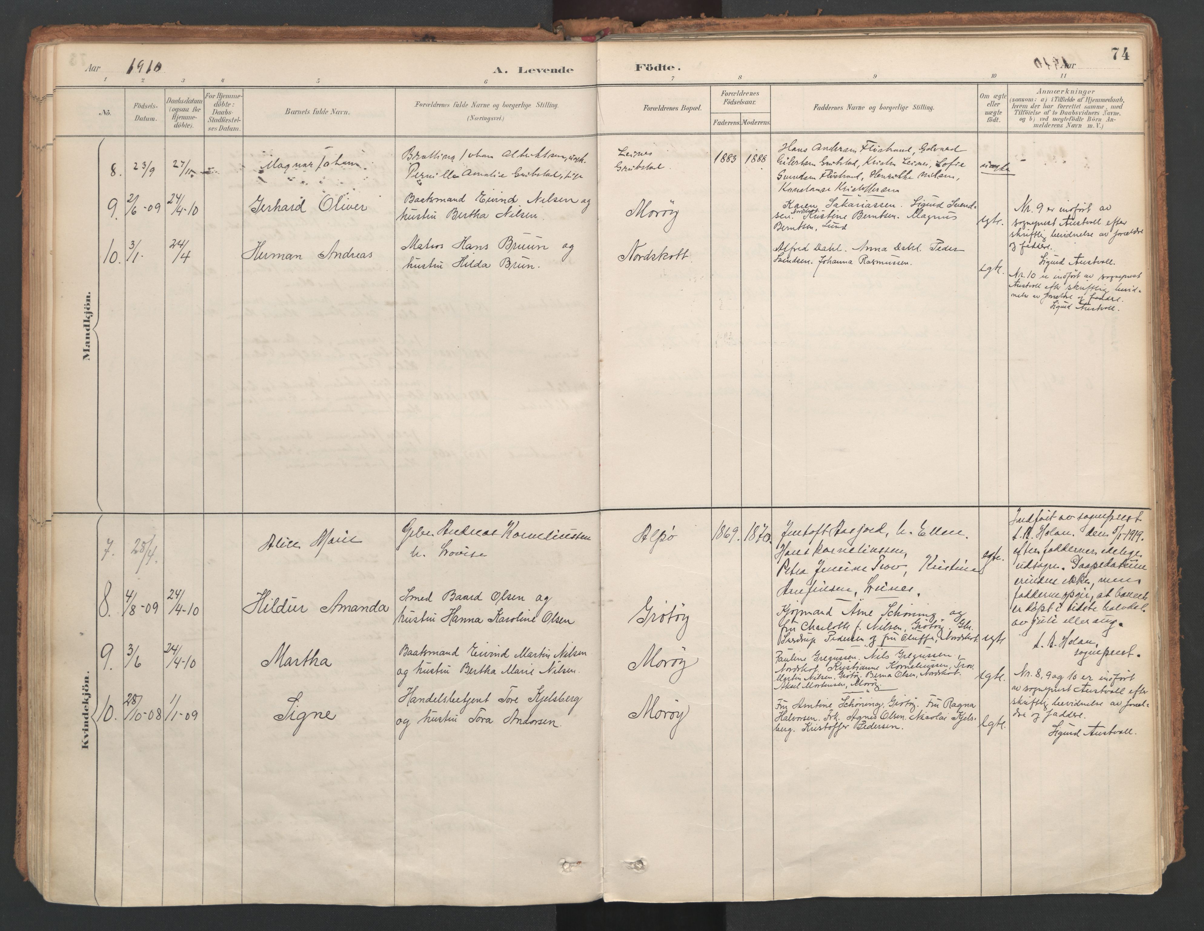 Ministerialprotokoller, klokkerbøker og fødselsregistre - Nordland, AV/SAT-A-1459/857/L0822: Parish register (official) no. 857A02, 1890-1917, p. 74