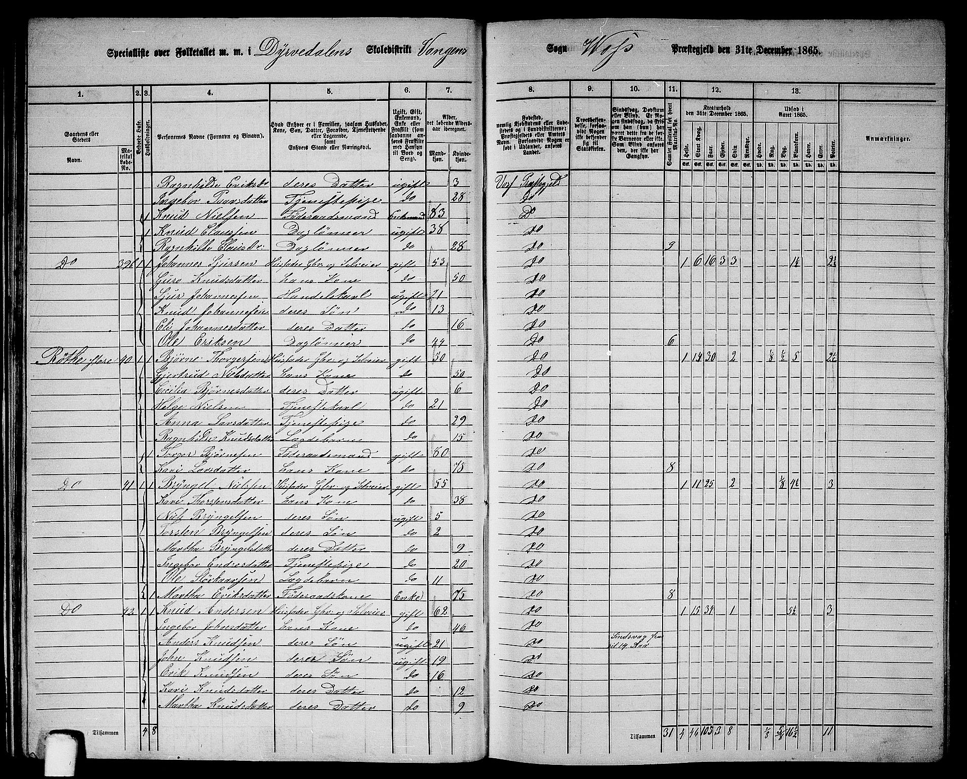 RA, 1865 census for Voss, 1865, p. 28