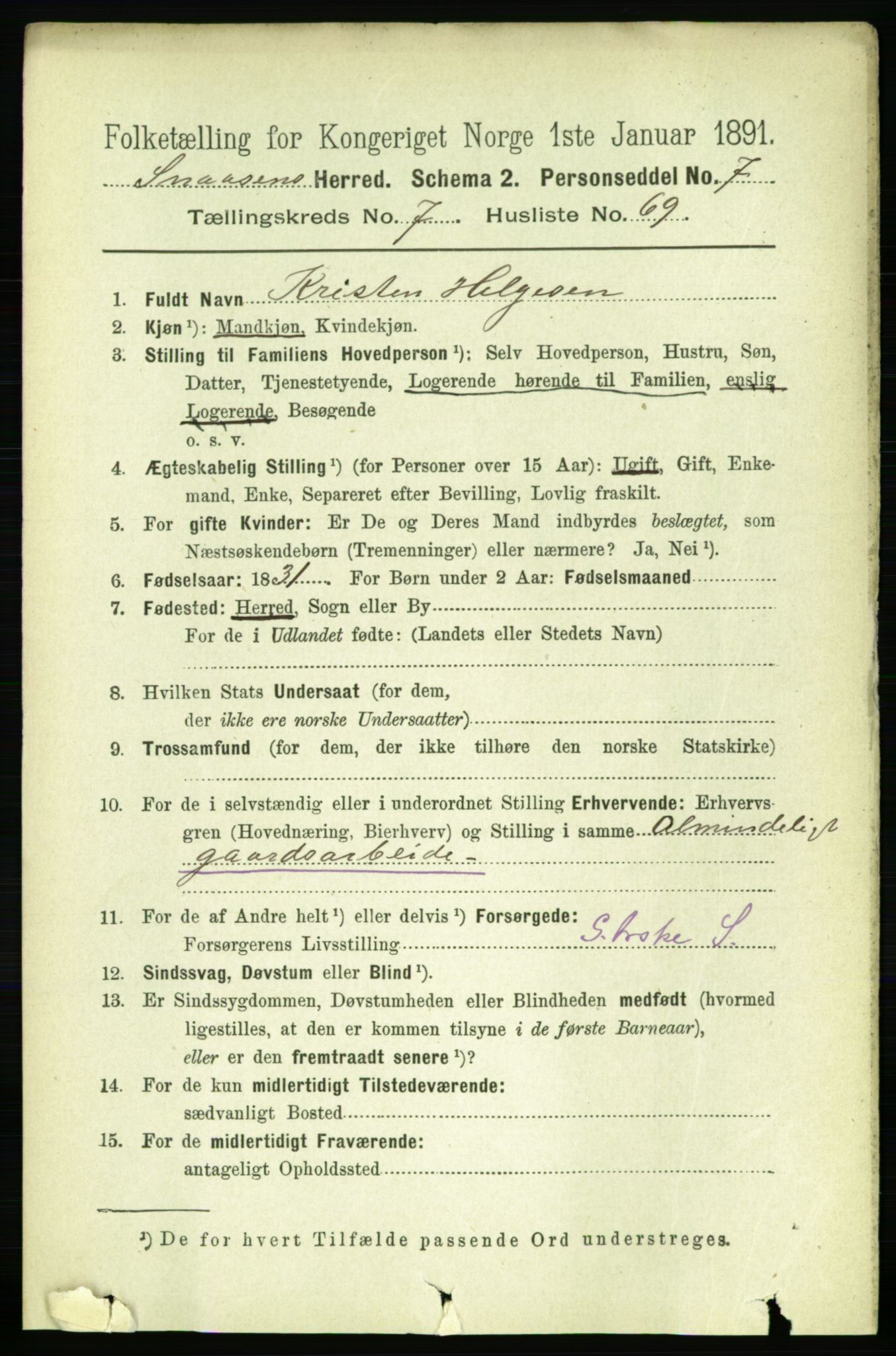 RA, 1891 census for 1736 Snåsa, 1891, p. 2664