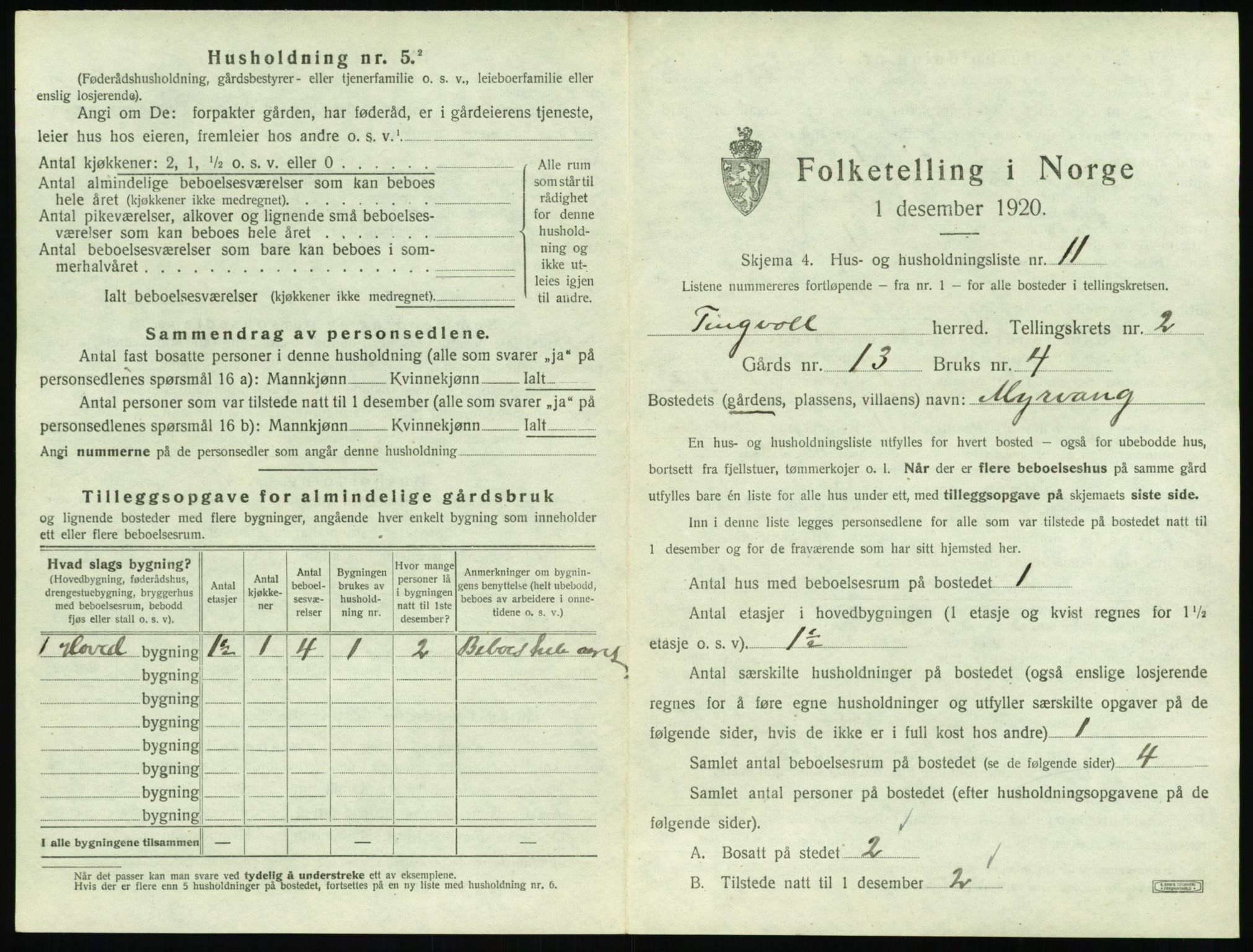 SAT, 1920 census for Tingvoll, 1920, p. 98