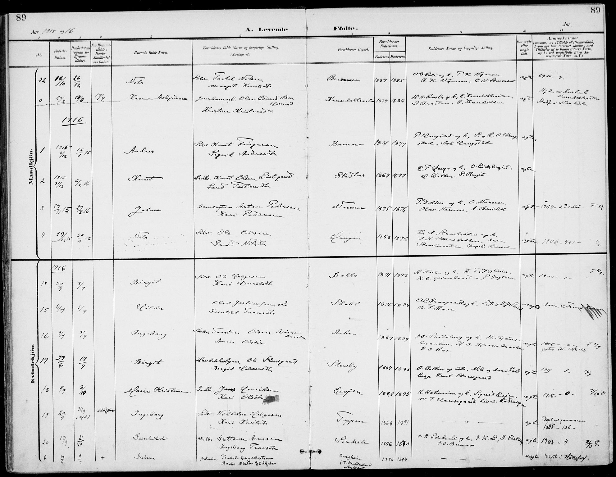 Gol kirkebøker, SAKO/A-226/F/Fa/L0006: Parish register (official) no. I 6, 1901-1918, p. 89