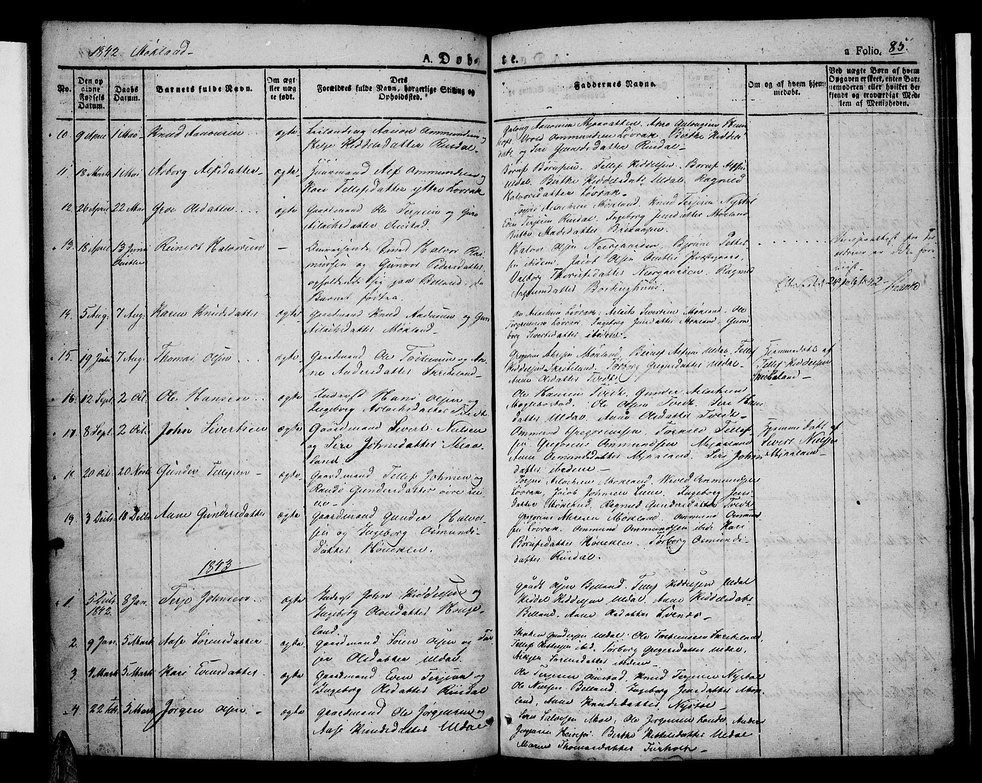 Åmli sokneprestkontor, AV/SAK-1111-0050/F/Fa/Fac/L0007: Parish register (official) no. A 7 /2, 1829-1851, p. 85