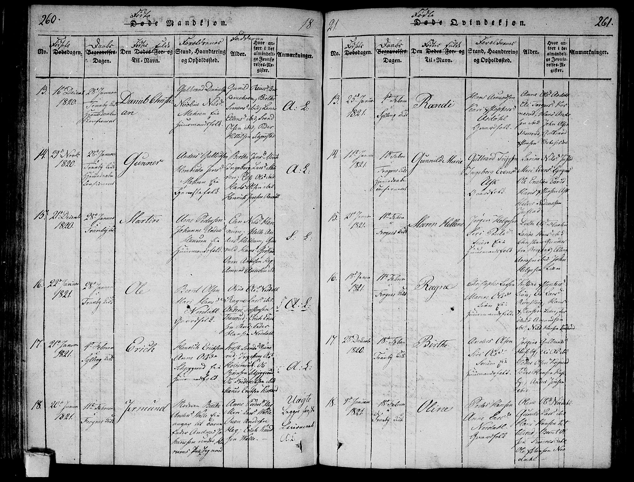 Lier kirkebøker, AV/SAKO-A-230/F/Fa/L0008: Parish register (official) no. I 8, 1813-1825, p. 260-261