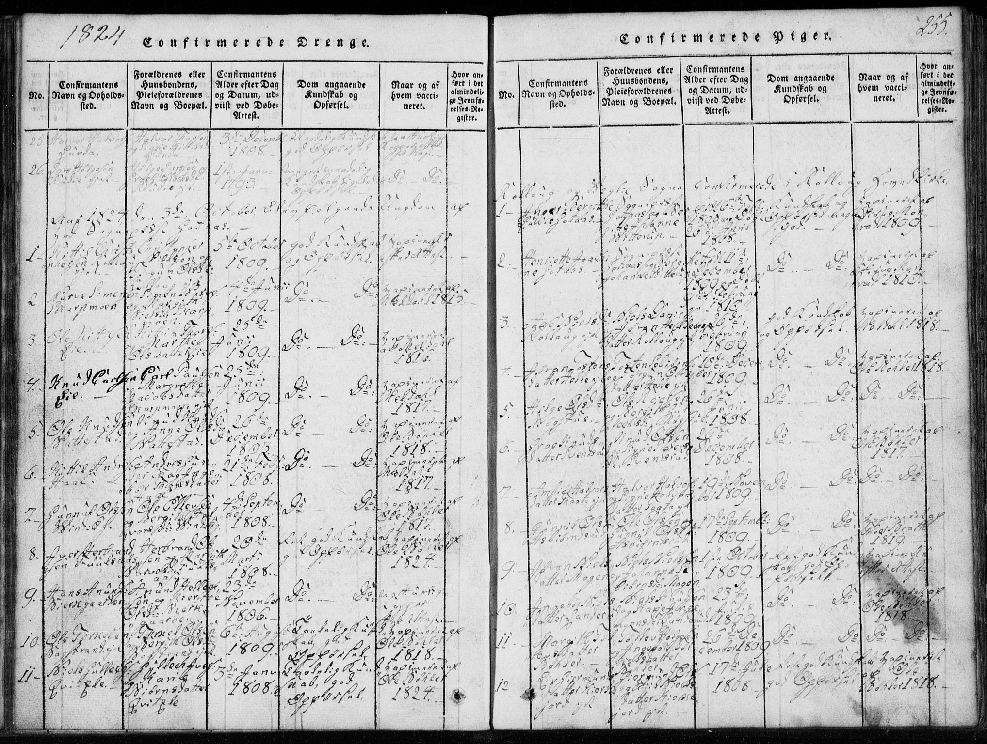 Rollag kirkebøker, AV/SAKO-A-240/G/Ga/L0001: Parish register (copy) no. I 1, 1814-1831, p. 255