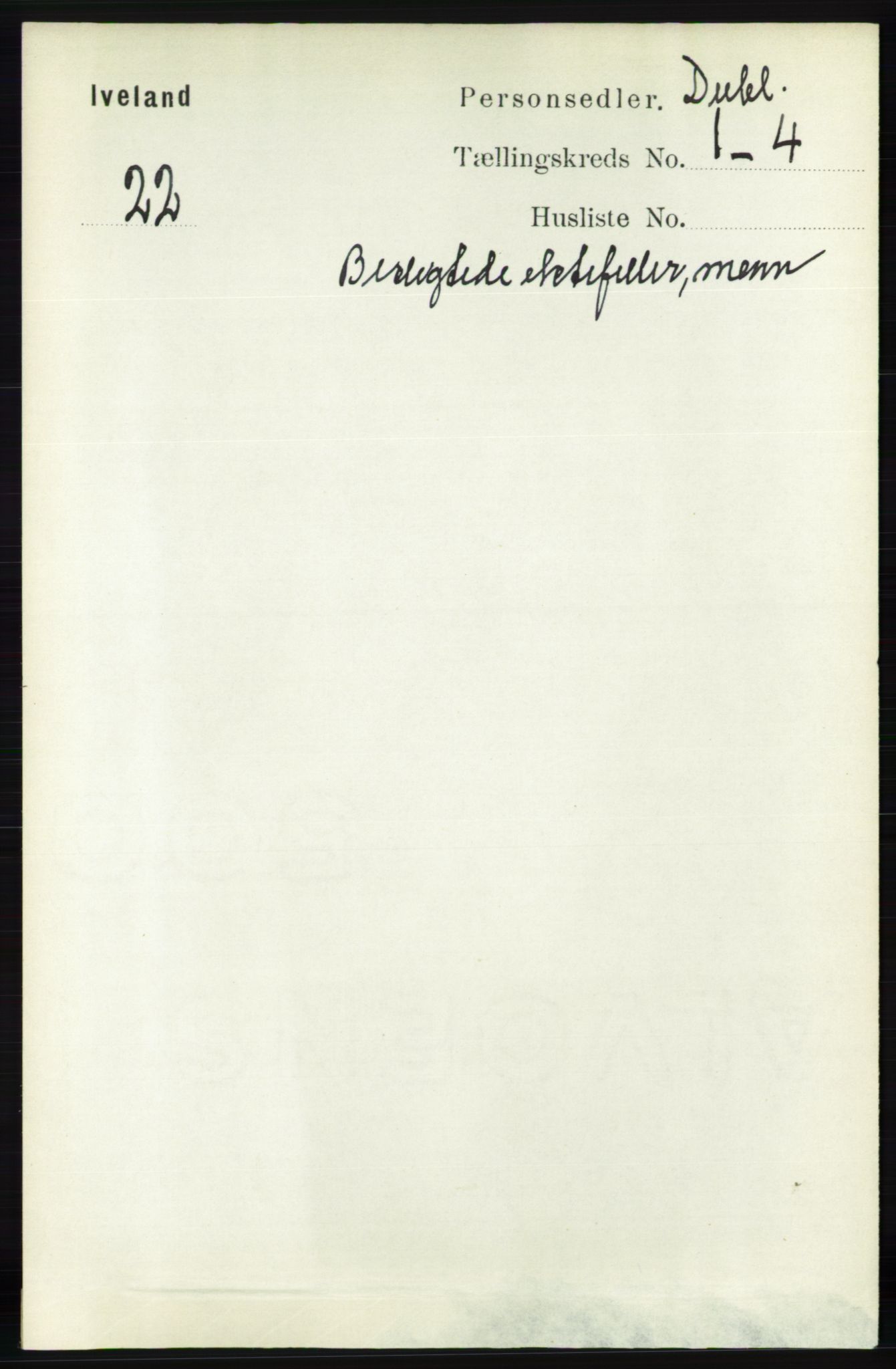 RA, Census 1891 for Nedenes amt: Gjenparter av personsedler for beslektede ektefeller, menn, 1891, p. 932