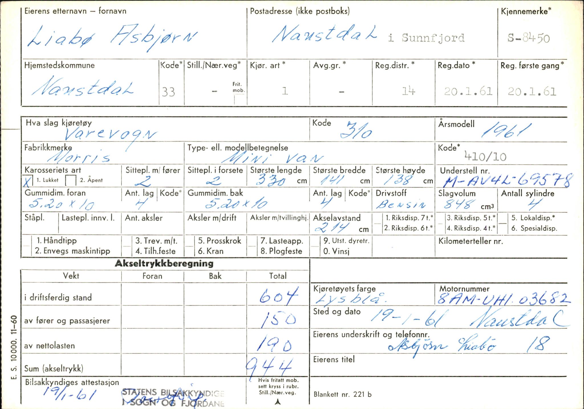 Statens vegvesen, Sogn og Fjordane vegkontor, AV/SAB-A-5301/4/F/L0006: Registerkort utmeldte Fjordane S8300-9500, 1930-1961, p. 221
