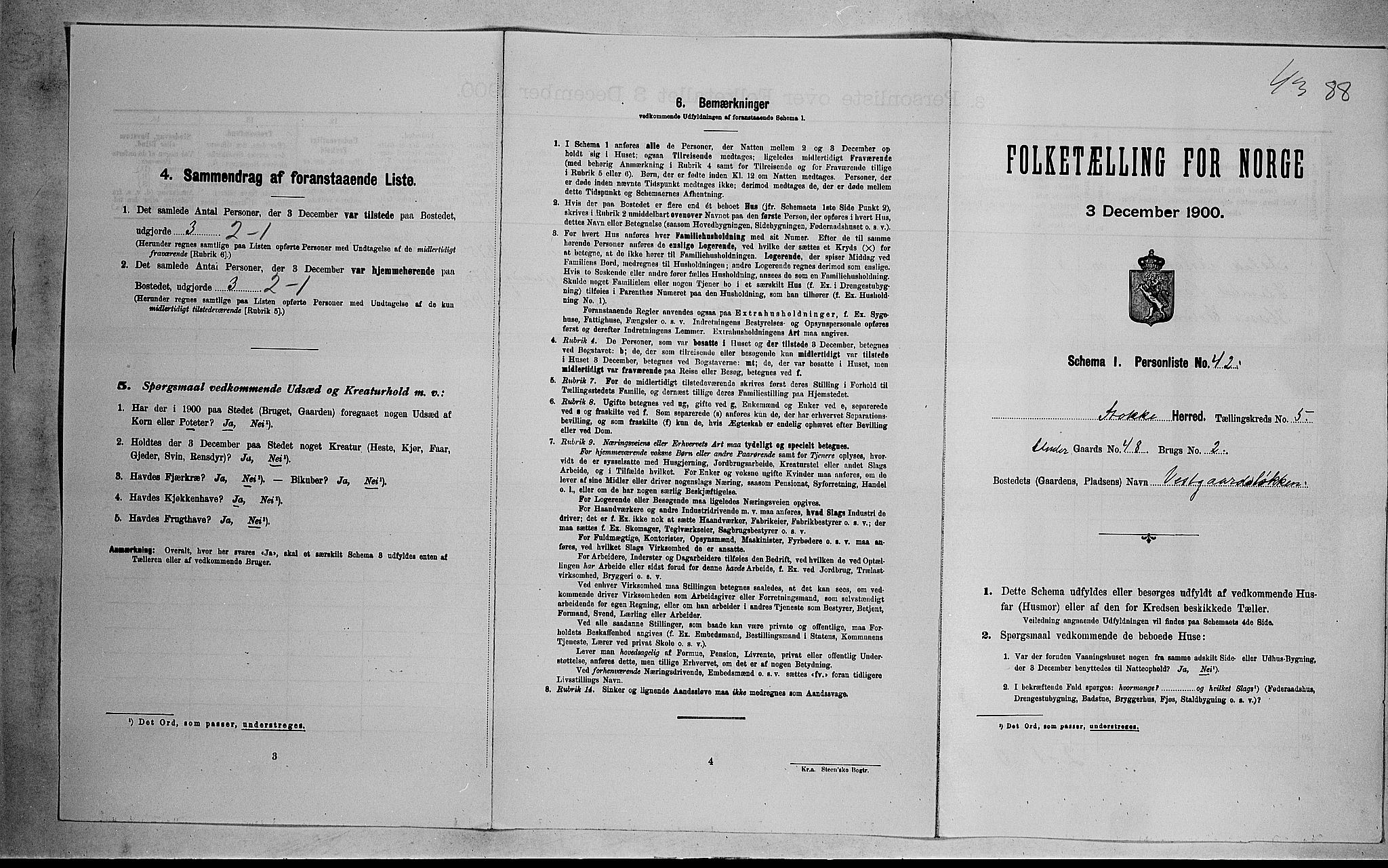 RA, 1900 census for Stokke, 1900, p. 1060