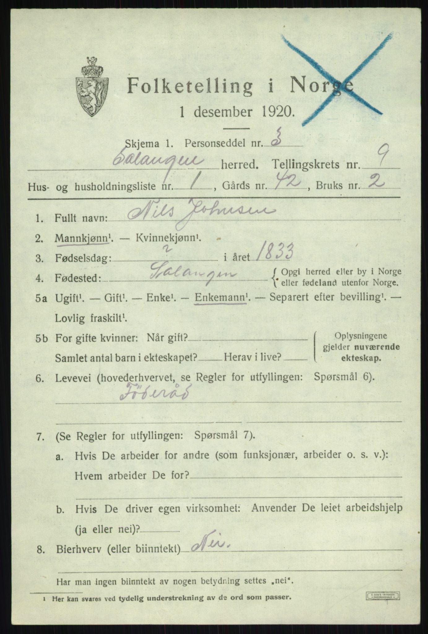 SATØ, 1920 census for Salangen, 1920, p. 5626