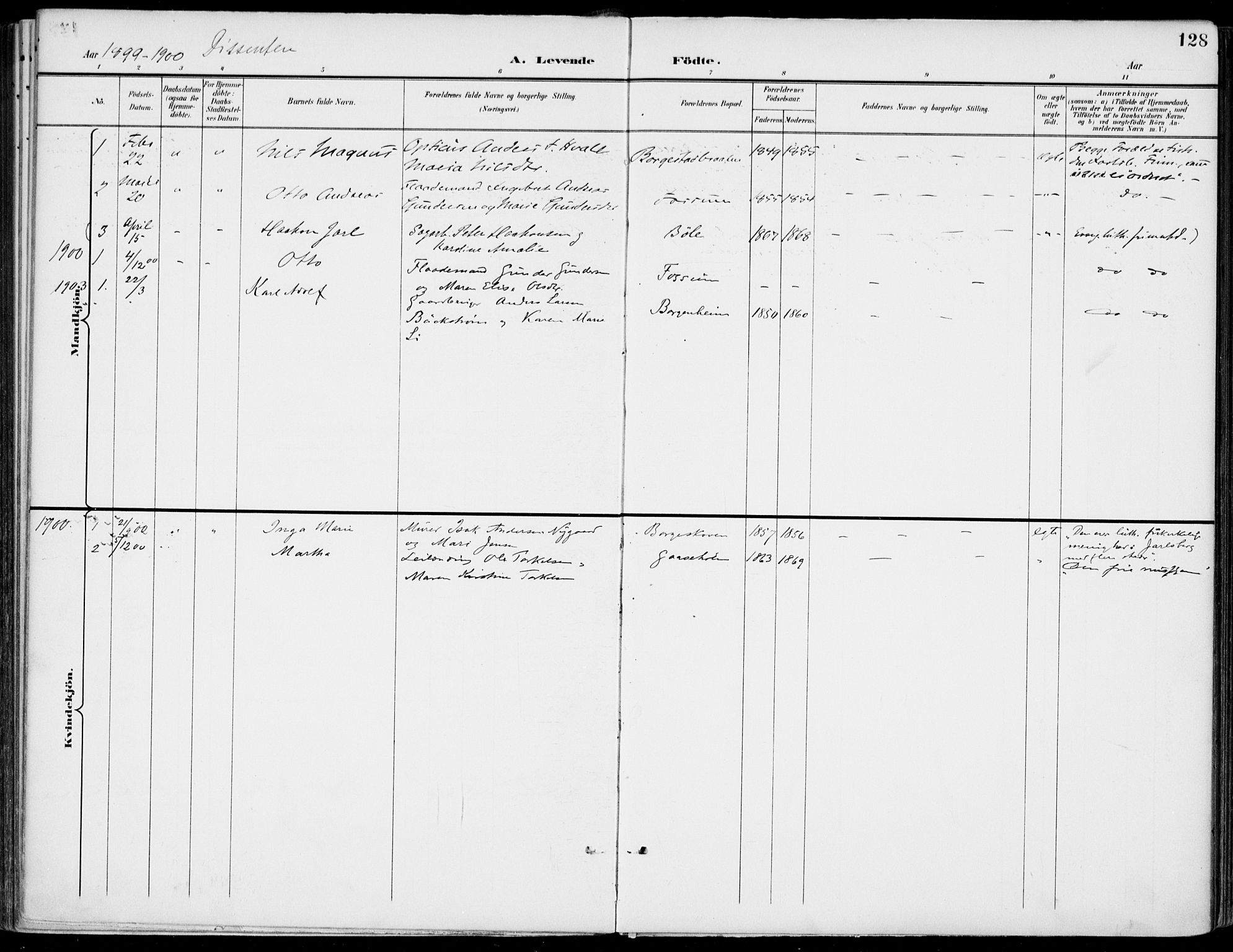 Gjerpen kirkebøker, SAKO/A-265/F/Fa/L0011: Parish register (official) no. I 11, 1896-1904, p. 128