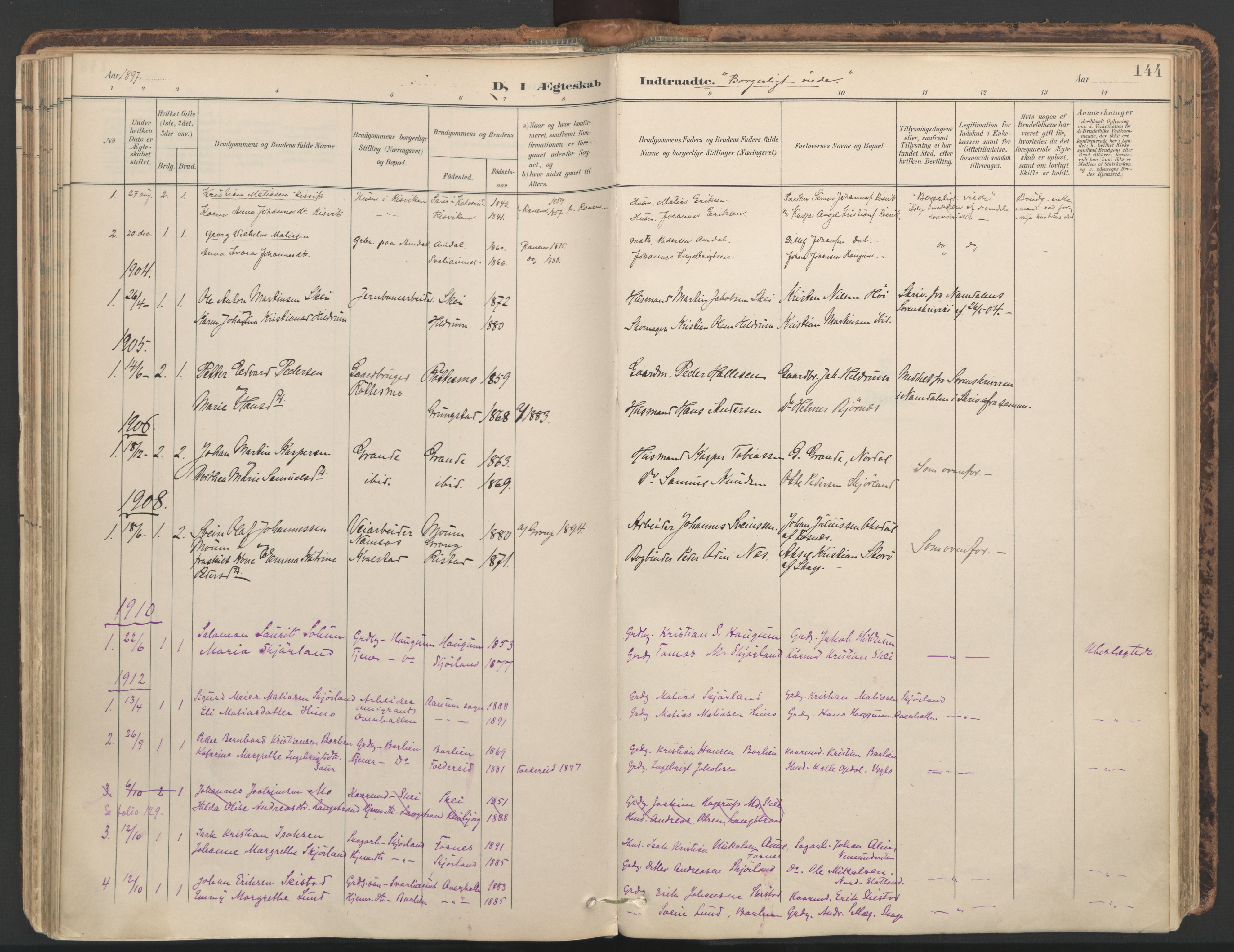 Ministerialprotokoller, klokkerbøker og fødselsregistre - Nord-Trøndelag, SAT/A-1458/764/L0556: Parish register (official) no. 764A11, 1897-1924, p. 144