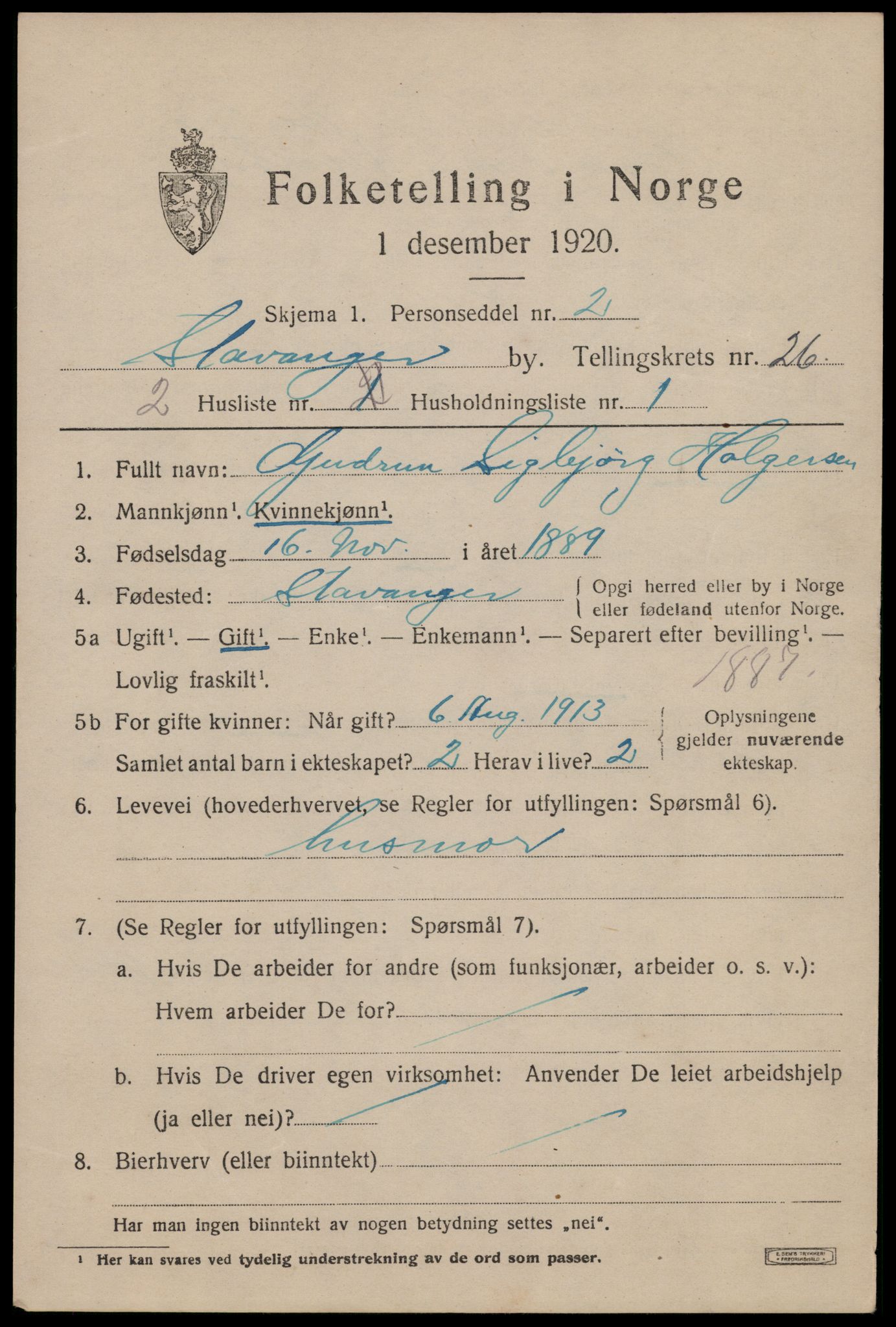 SAST, 1920 census for Stavanger, 1920, p. 77794