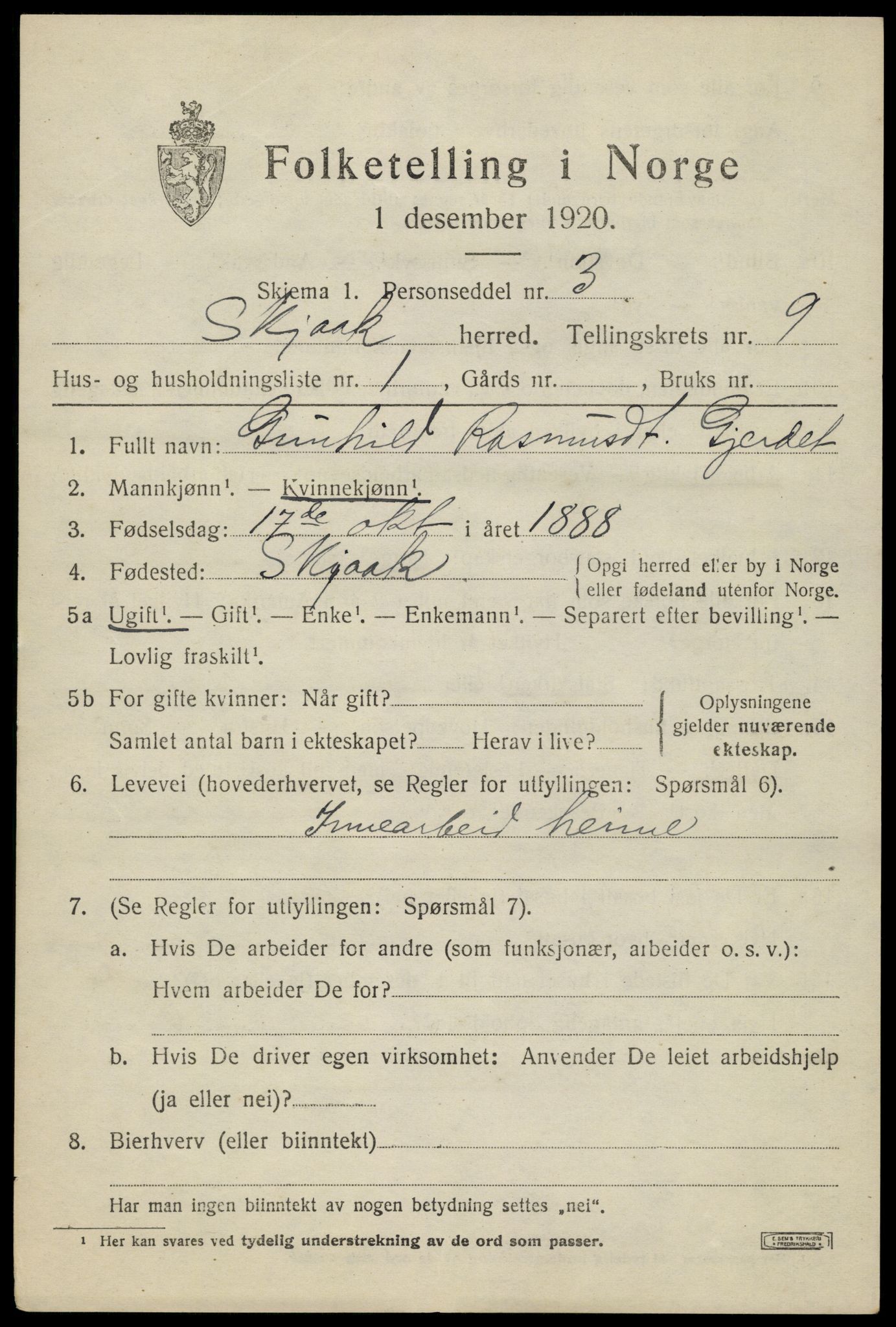 SAH, 1920 census for Skjåk, 1920, p. 4270