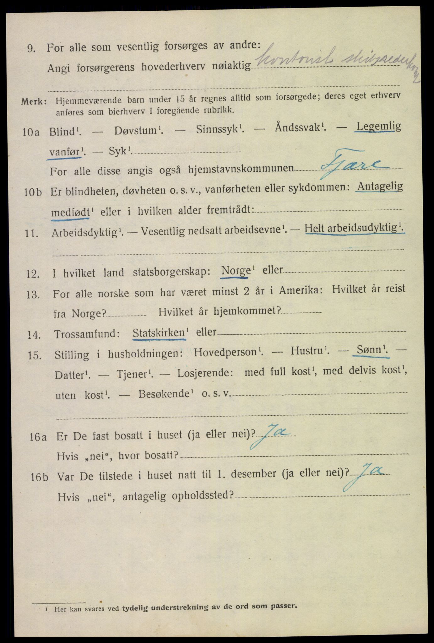 SAK, 1920 census for Fjære, 1920, p. 11086