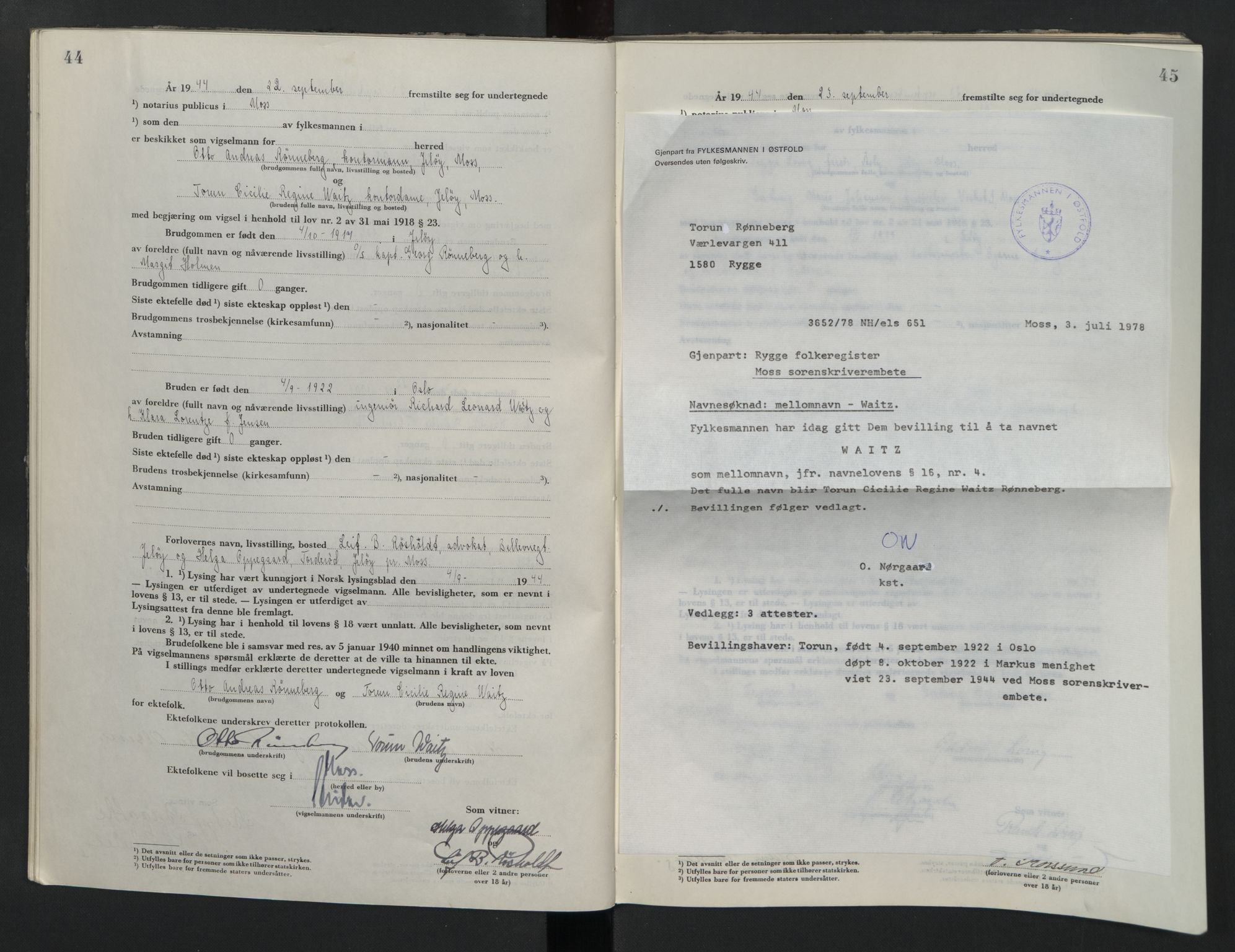 Moss sorenskriveri, SAO/A-10168, 1944-1945