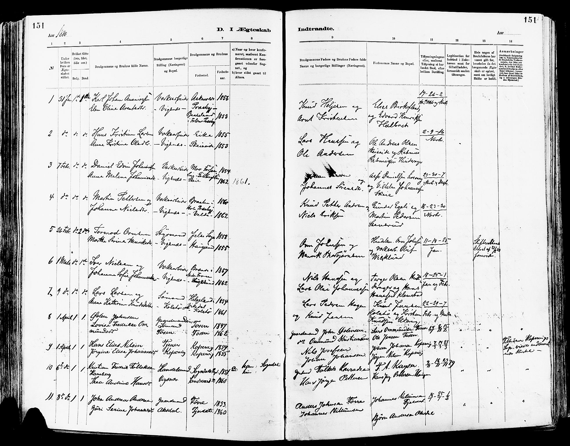 Avaldsnes sokneprestkontor, SAST/A -101851/H/Ha/Haa/L0015: Parish register (official) no. A 15, 1880-1906, p. 151