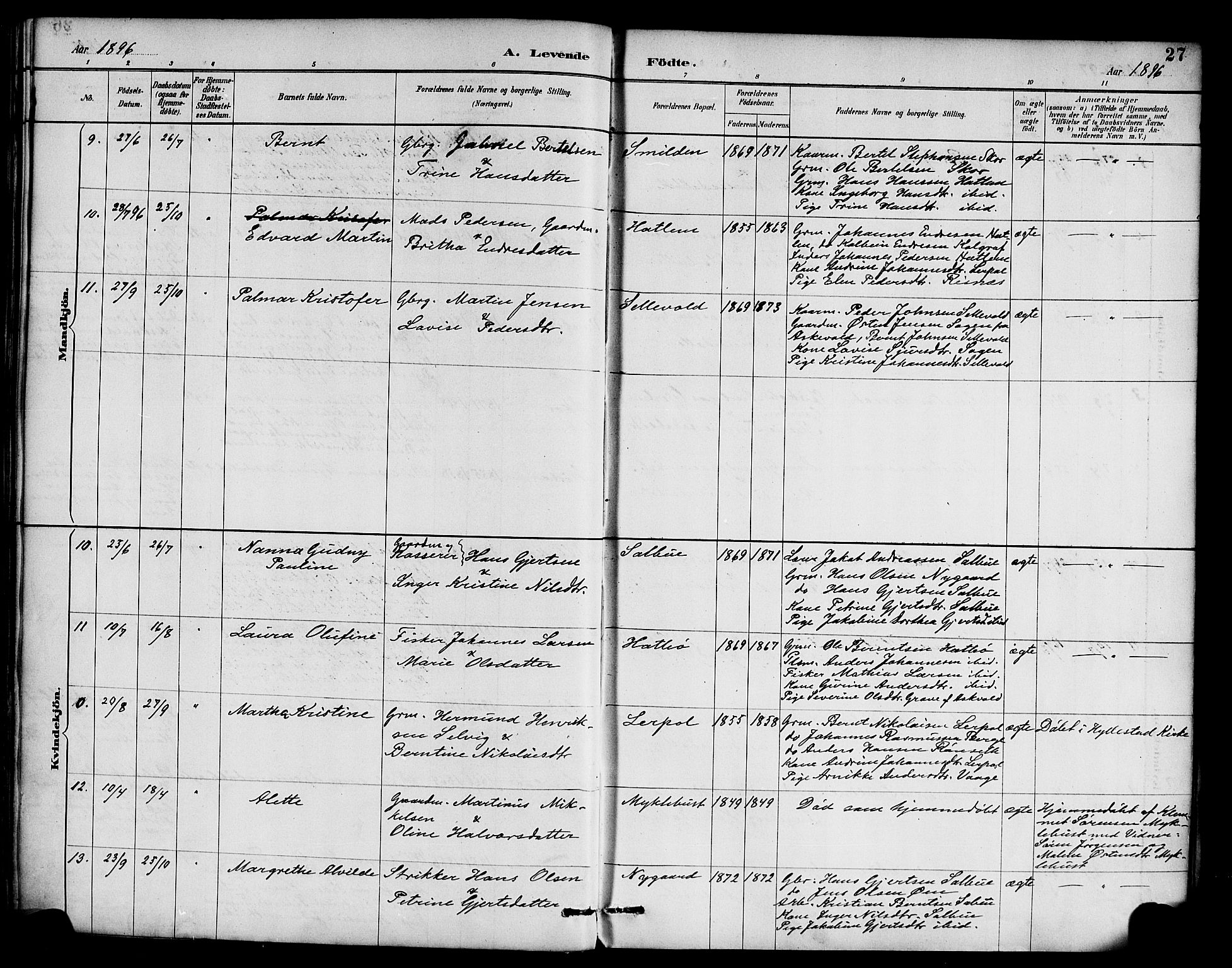 Hyllestad sokneprestembete, AV/SAB-A-80401: Parish register (official) no. D 1, 1886-1905, p. 27