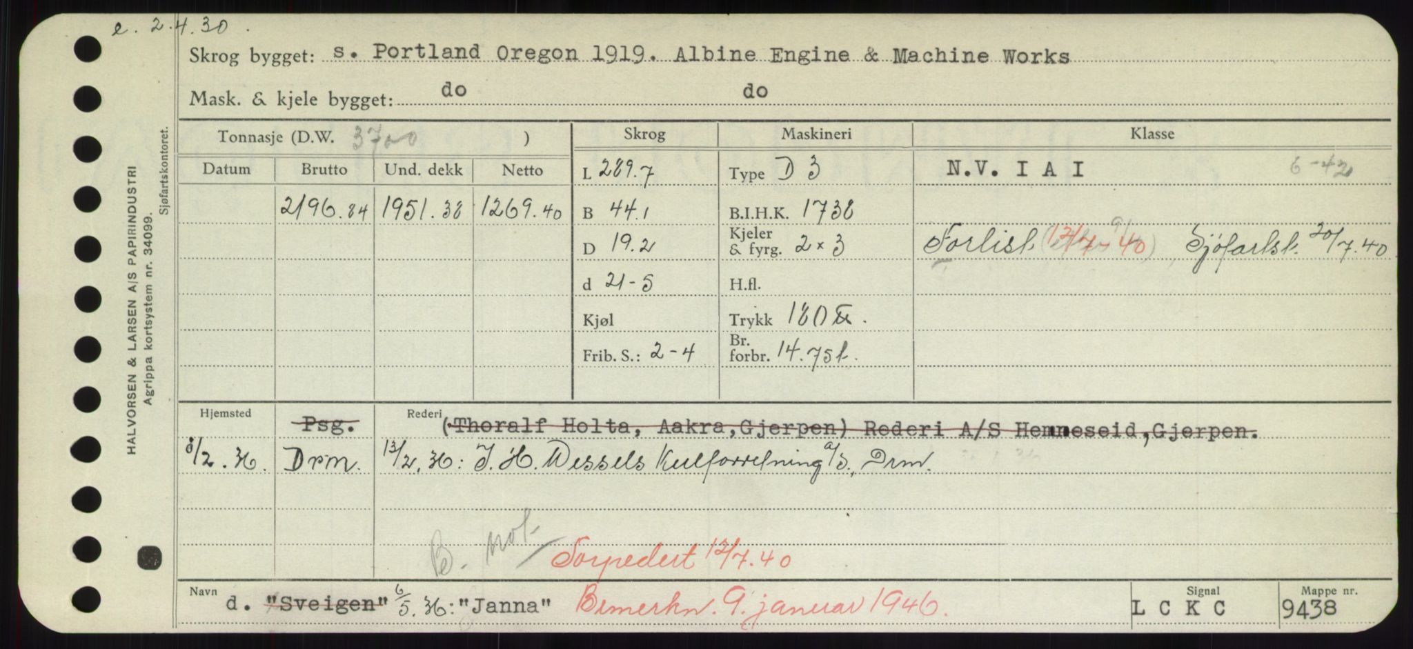 Sjøfartsdirektoratet med forløpere, Skipsmålingen, RA/S-1627/H/Hd/L0019: Fartøy, J, p. 161