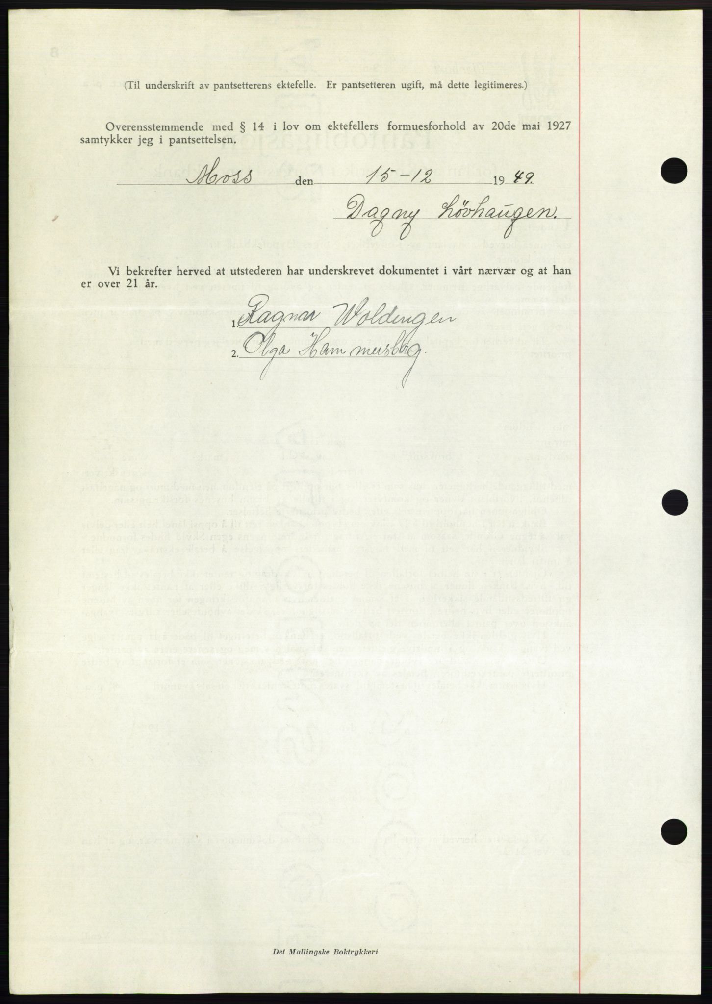 Moss sorenskriveri, SAO/A-10168: Mortgage book no. B23, 1949-1950, Diary no: : 4003/1949