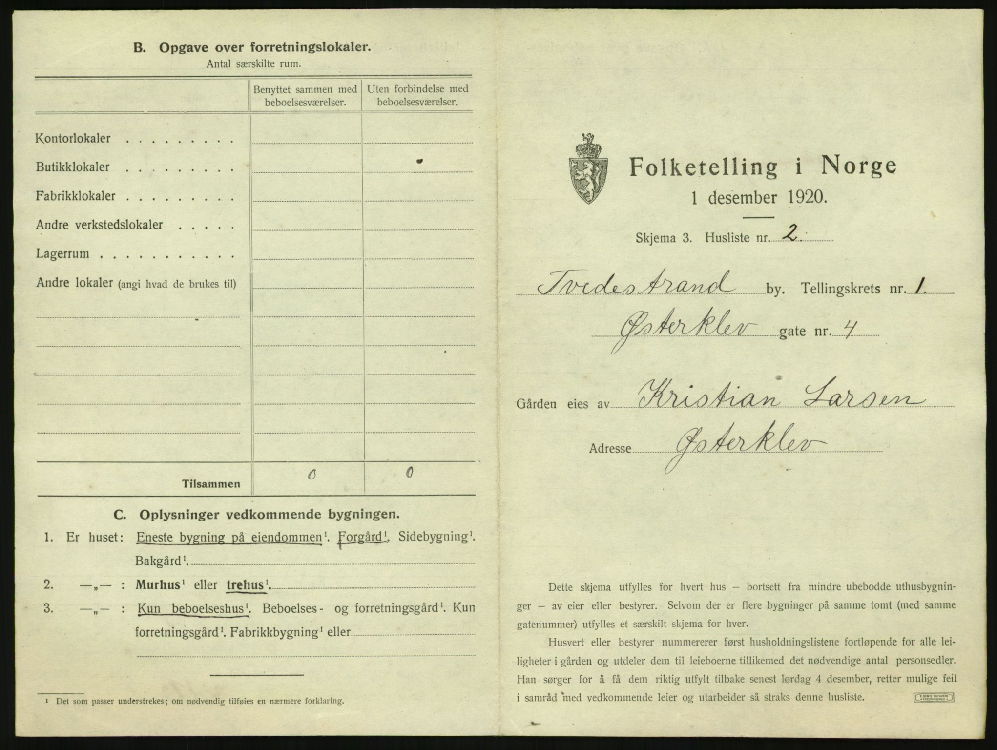 SAK, 1920 census for Tvedestrand, 1920, p. 25