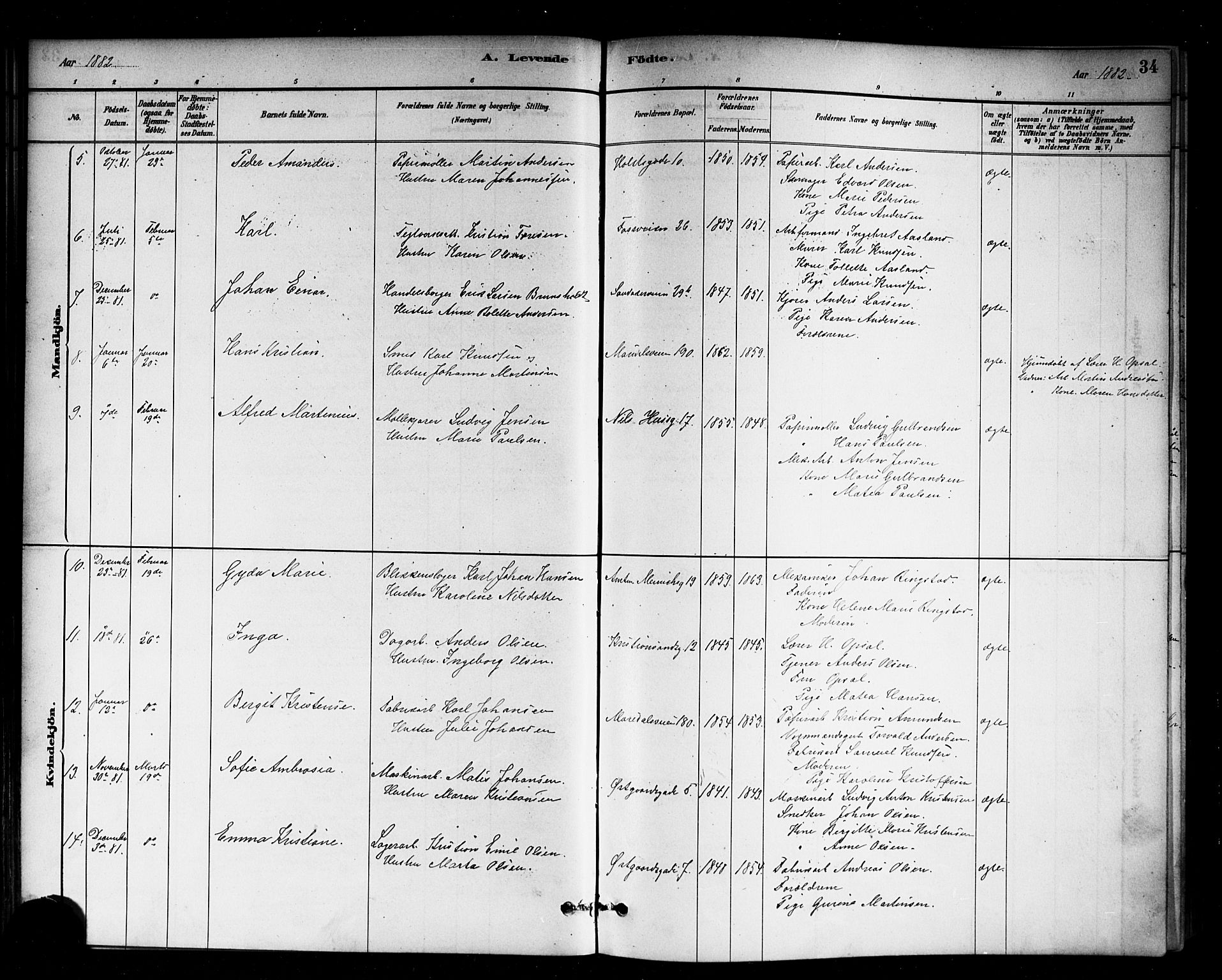 Sagene prestekontor Kirkebøker, AV/SAO-A-10796/G/L0001: Parish register (copy) no. 1, 1880-1891, p. 34