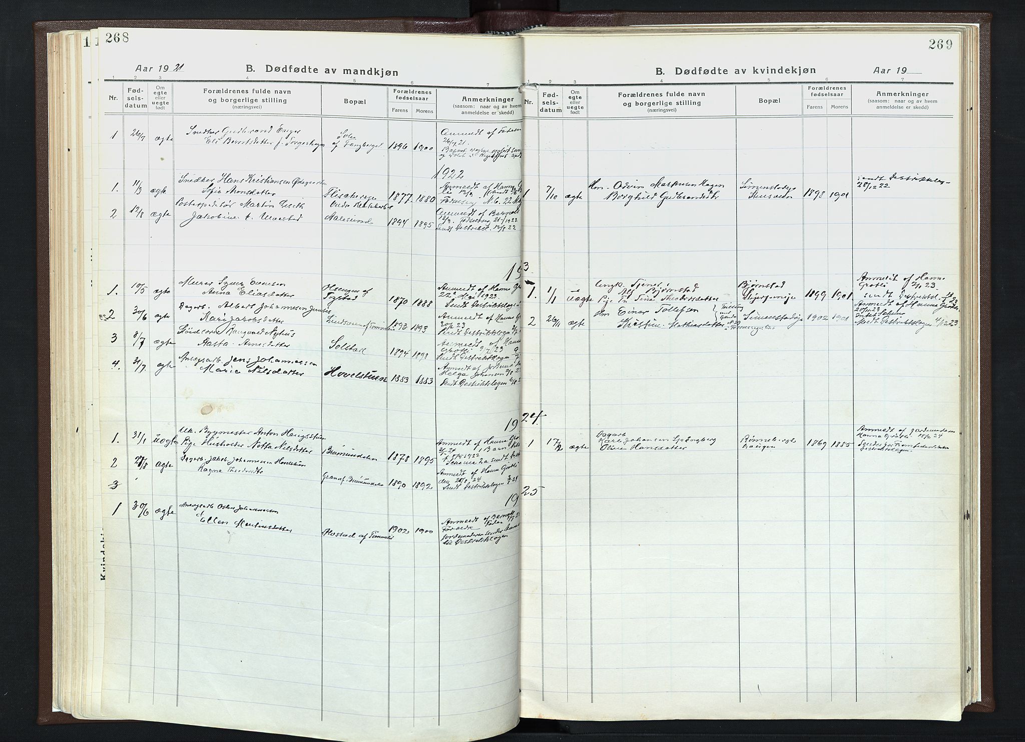 Veldre prestekontor, SAH/PREST-018/K/Ka/L0001: Parish register (official) no. 1, 1921-1934, p. 268-269