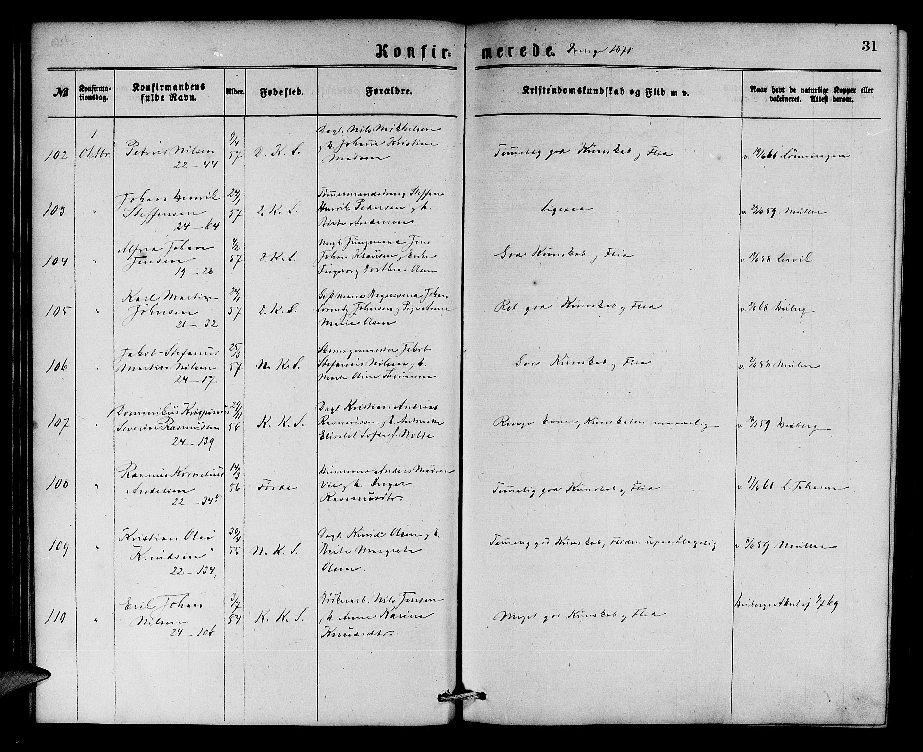 Korskirken sokneprestembete, AV/SAB-A-76101/H/Hab: Parish register (copy) no. C 2, 1869-1879, p. 31