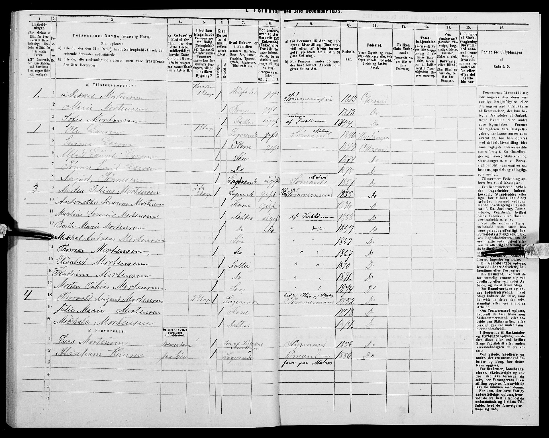 SAK, 1875 census for 1001P Kristiansand, 1875, p. 748