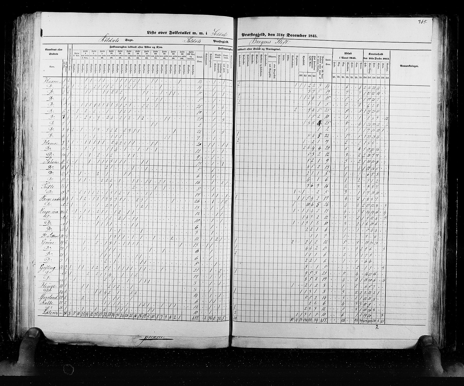 RA, Census 1845, vol. 6: Lister og Mandal amt og Stavanger amt, 1845, p. 365