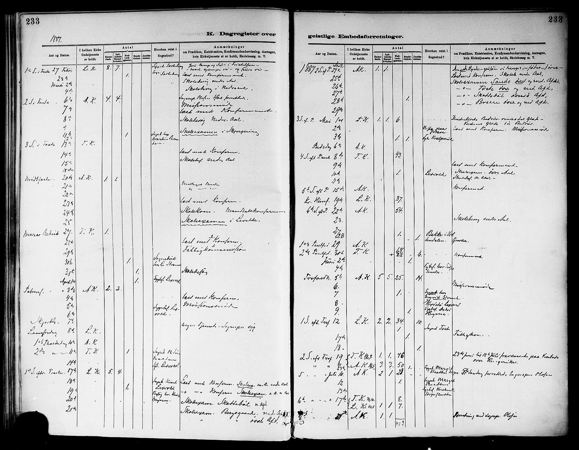 Ål kirkebøker, SAKO/A-249/F/Fa/L0008: Parish register (official) no. I 8, 1882-1896, p. 233