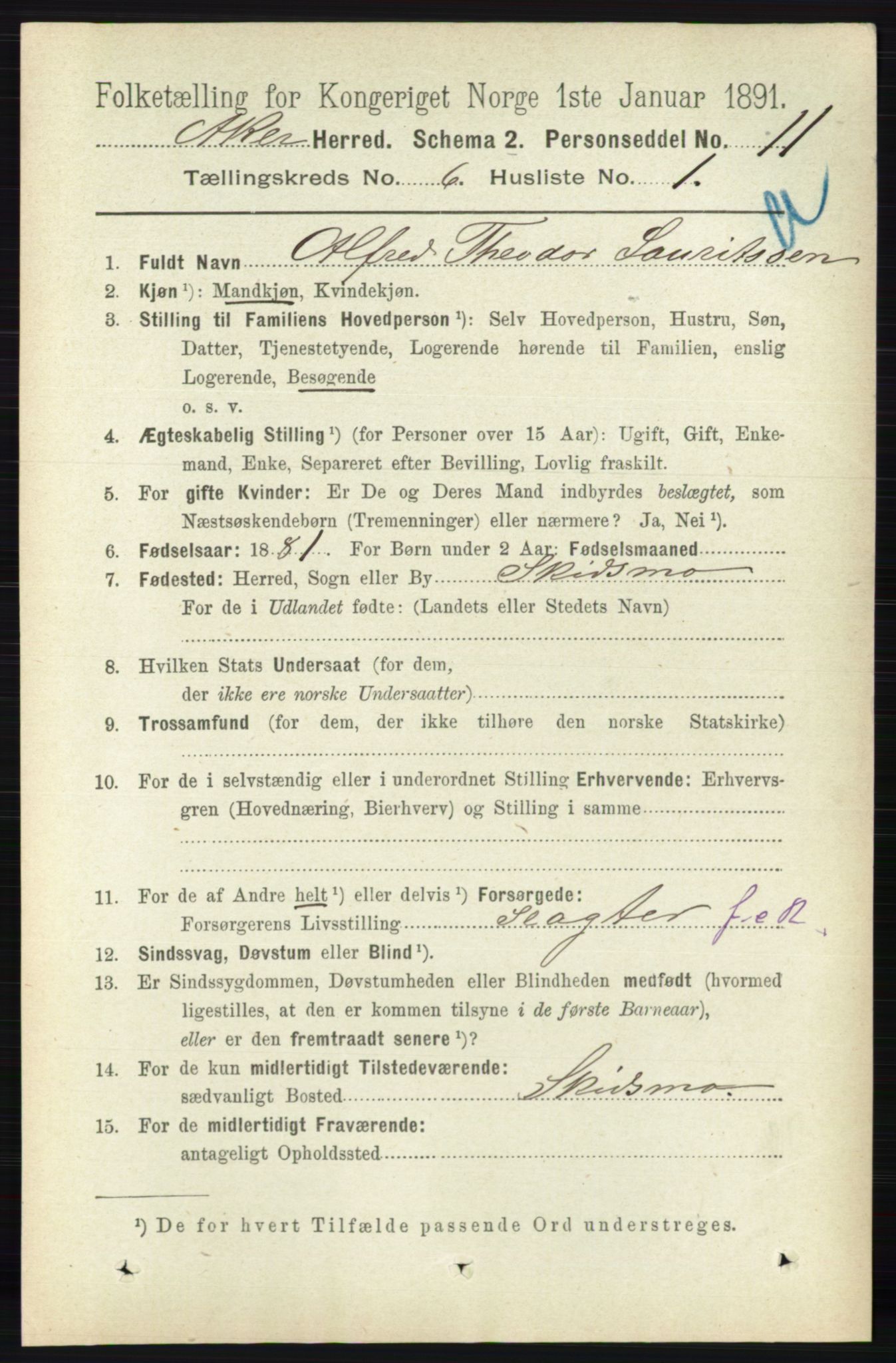 RA, 1891 census for 0218 Aker, 1891, p. 5522