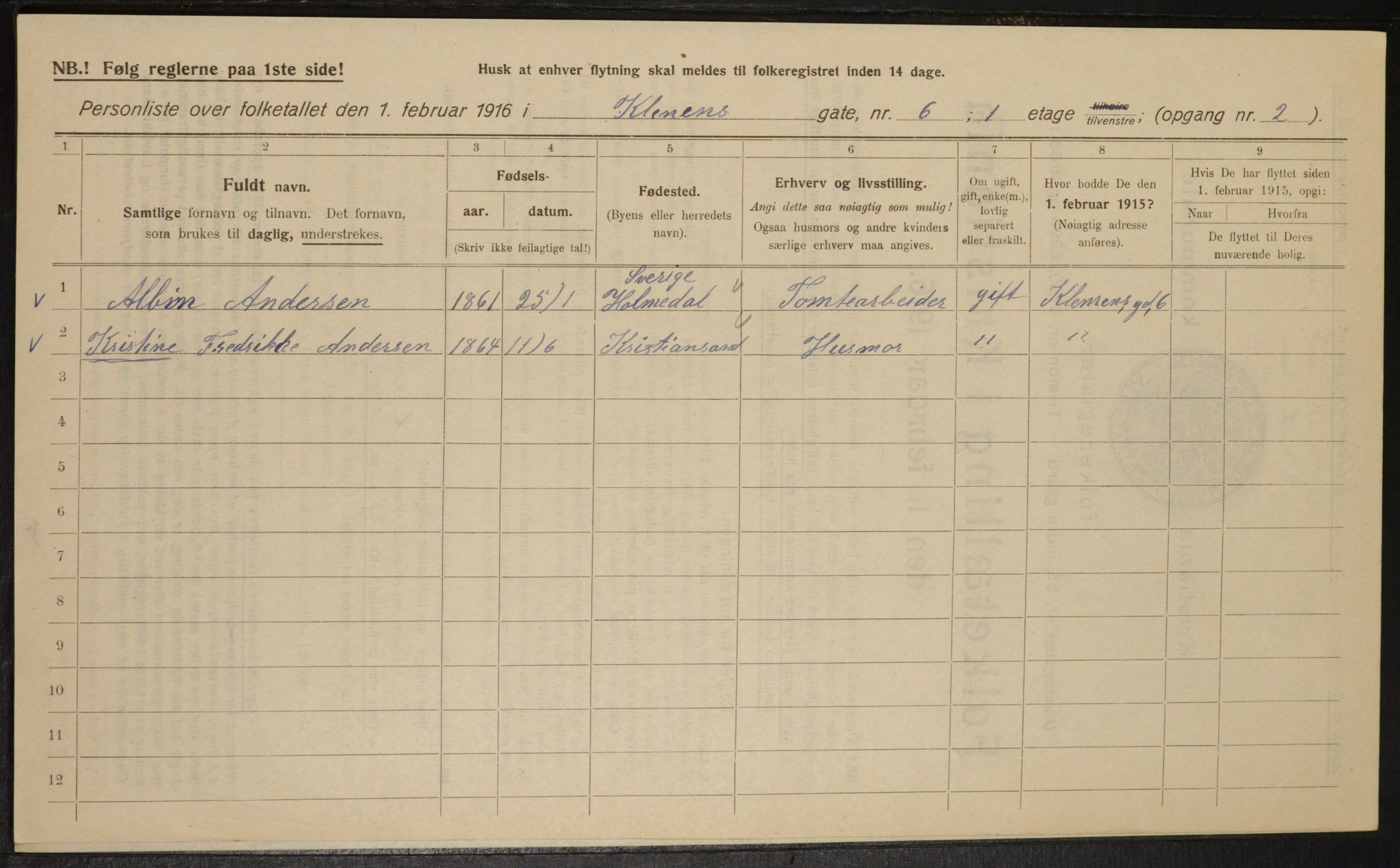 OBA, Municipal Census 1916 for Kristiania, 1916, p. 12935