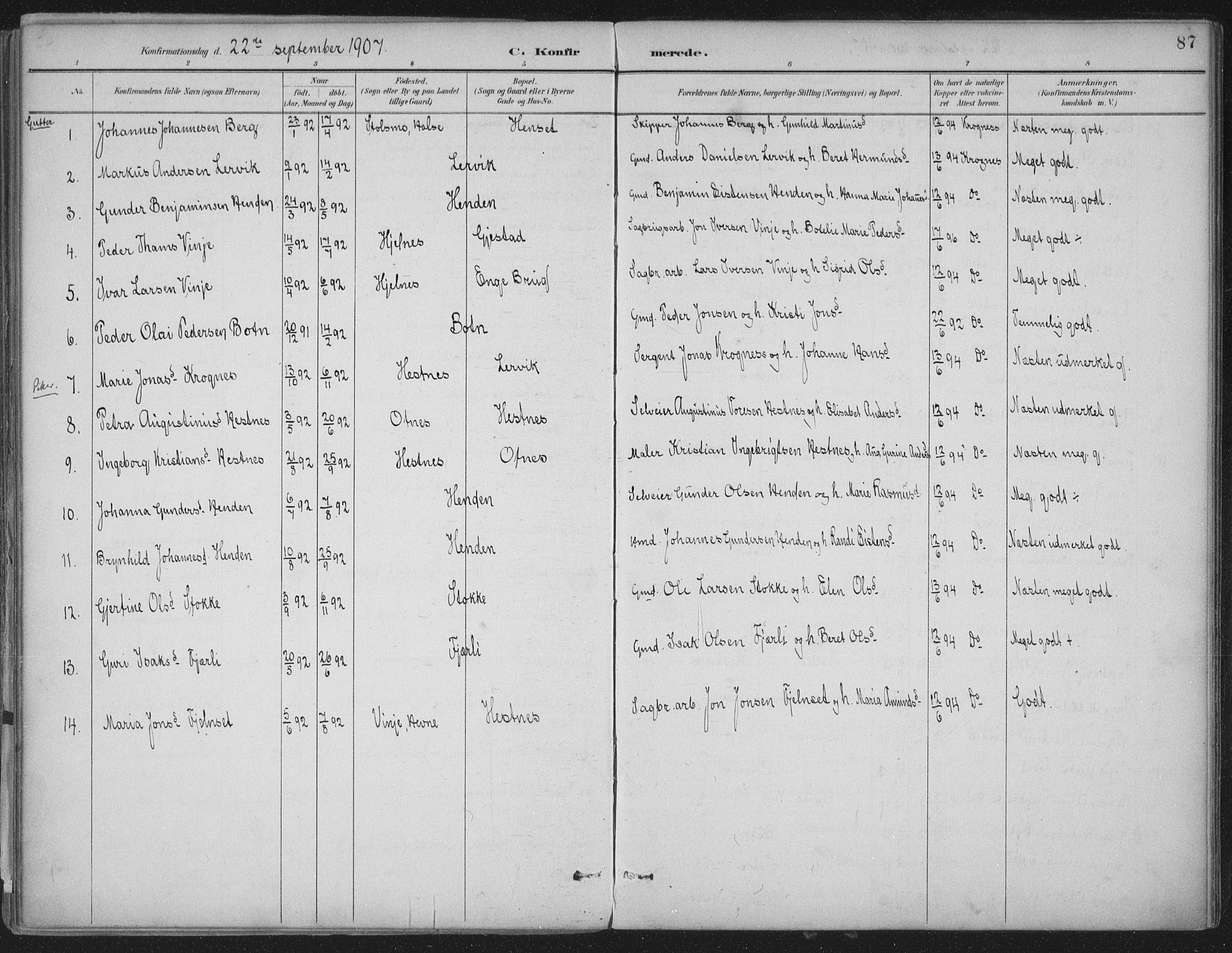 Ministerialprotokoller, klokkerbøker og fødselsregistre - Møre og Romsdal, AV/SAT-A-1454/580/L0925: Parish register (official) no. 580A02, 1888-1913, p. 87