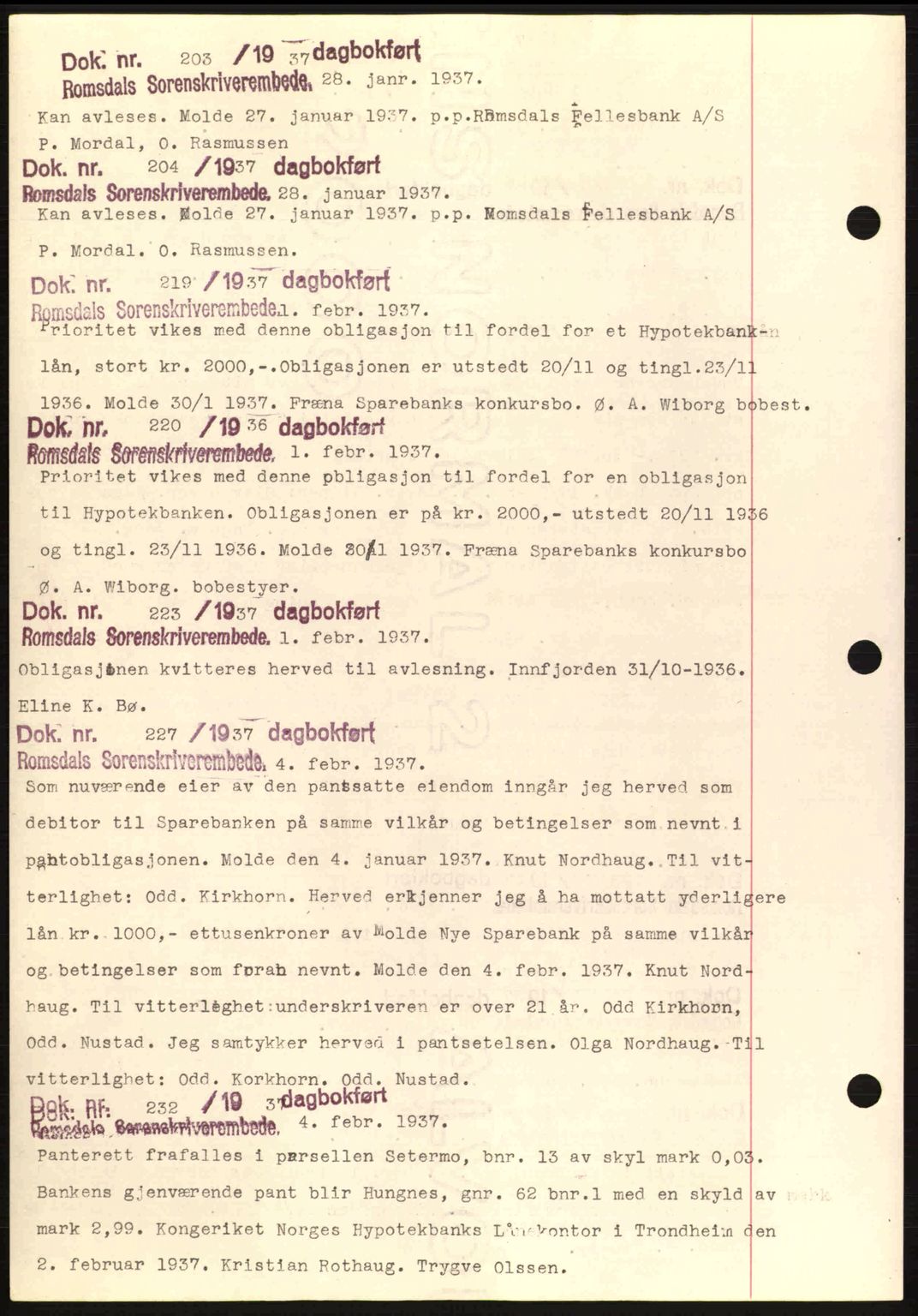 Romsdal sorenskriveri, AV/SAT-A-4149/1/2/2C: Mortgage book no. C1a, 1936-1945, Diary no: : 203/1937