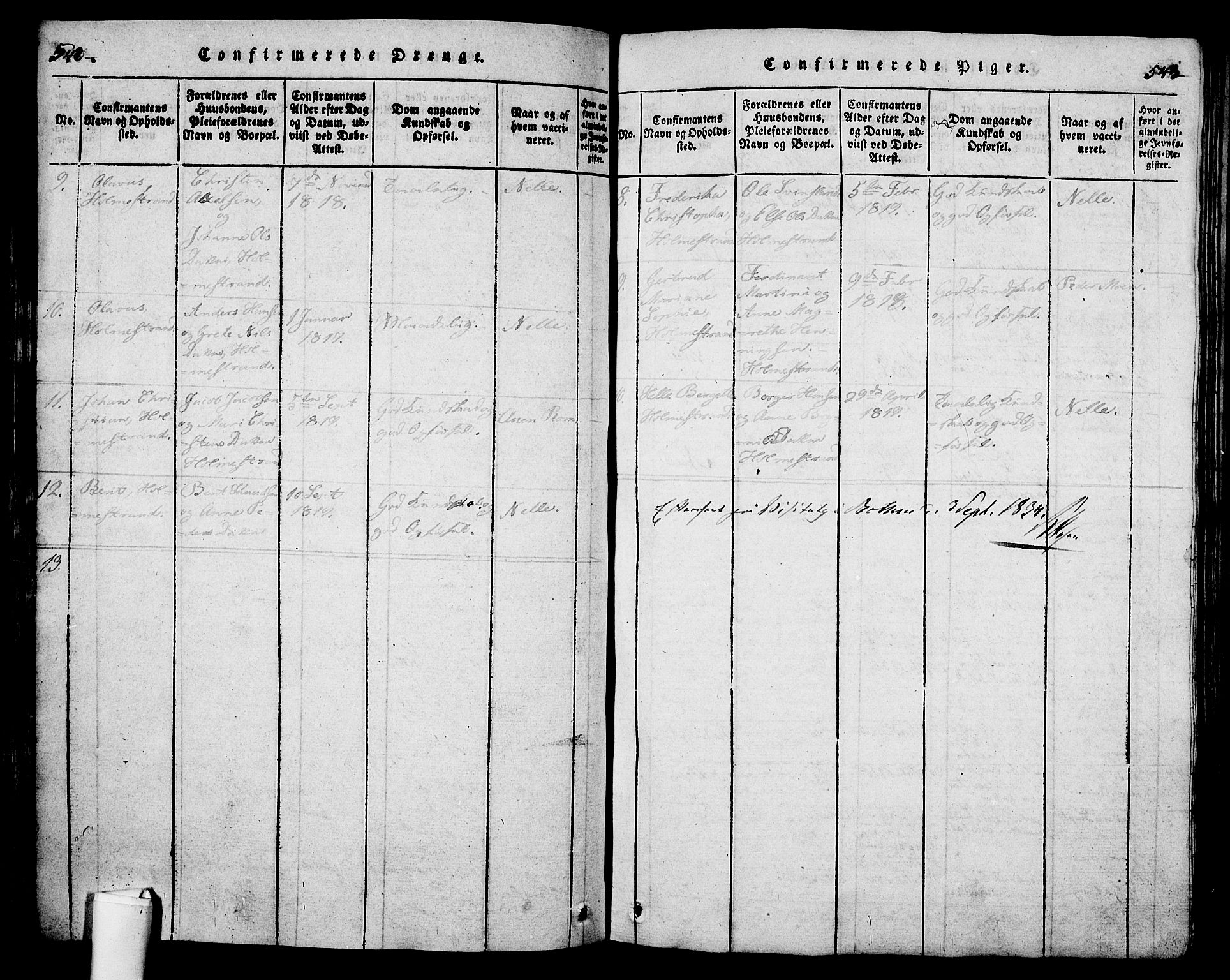 Holmestrand kirkebøker, AV/SAKO-A-346/G/Ga/L0001: Parish register (copy) no. 1, 1814-1848, p. 542-543