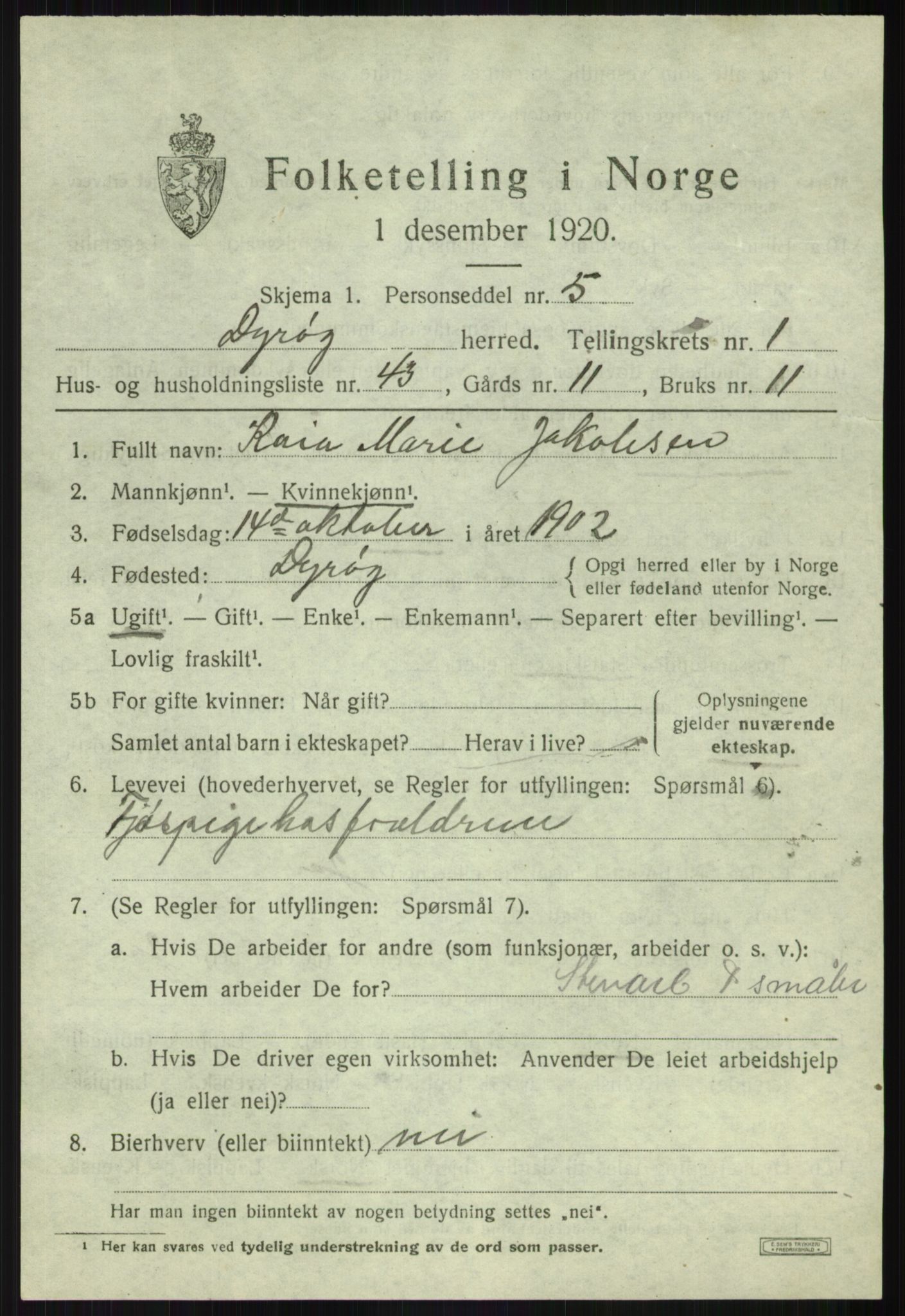 SATØ, 1920 census for Dyrøy, 1920, p. 1265