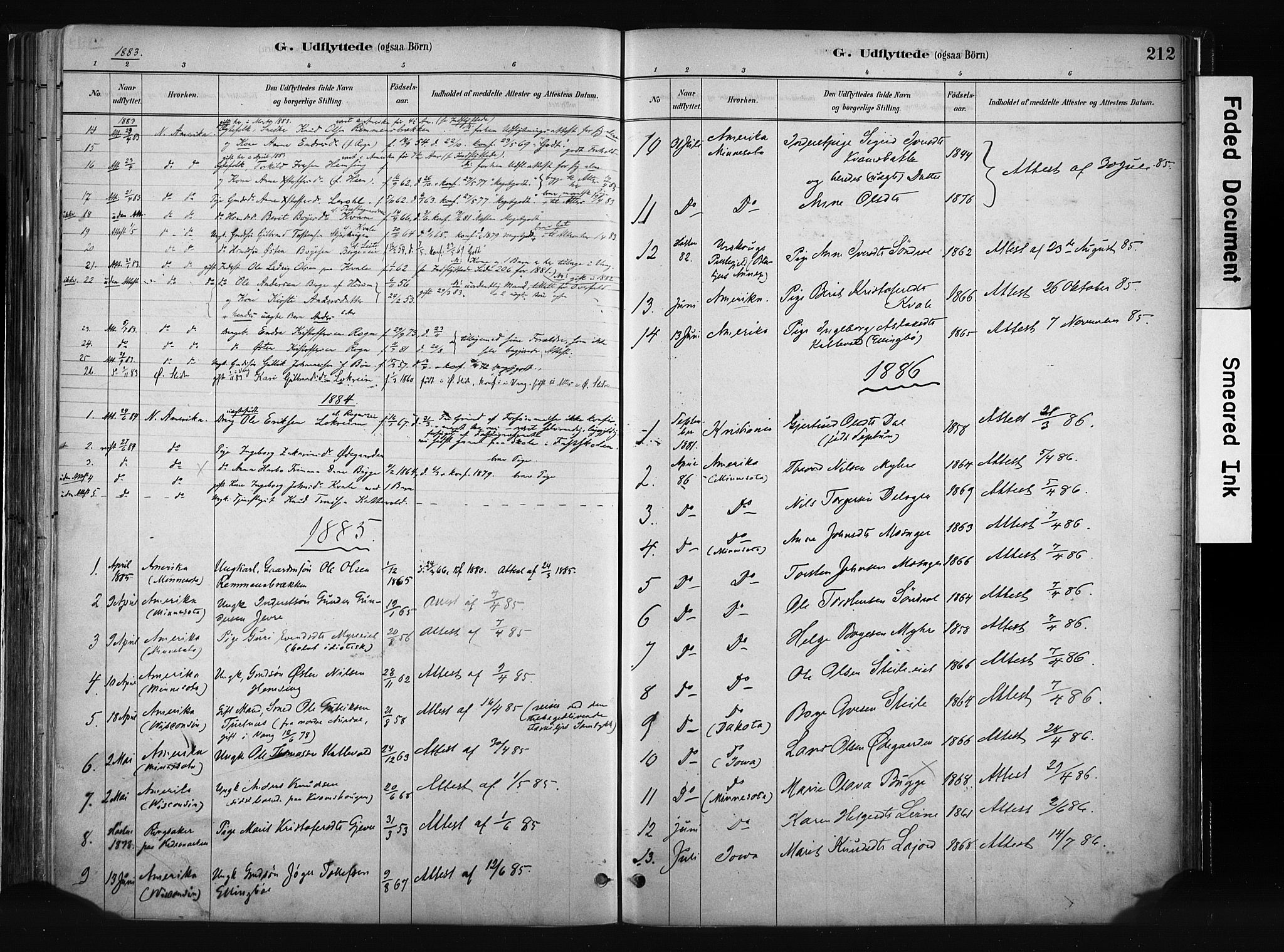 Vang prestekontor, Valdres, SAH/PREST-140/H/Ha/L0008: Parish register (official) no. 8, 1882-1910, p. 212