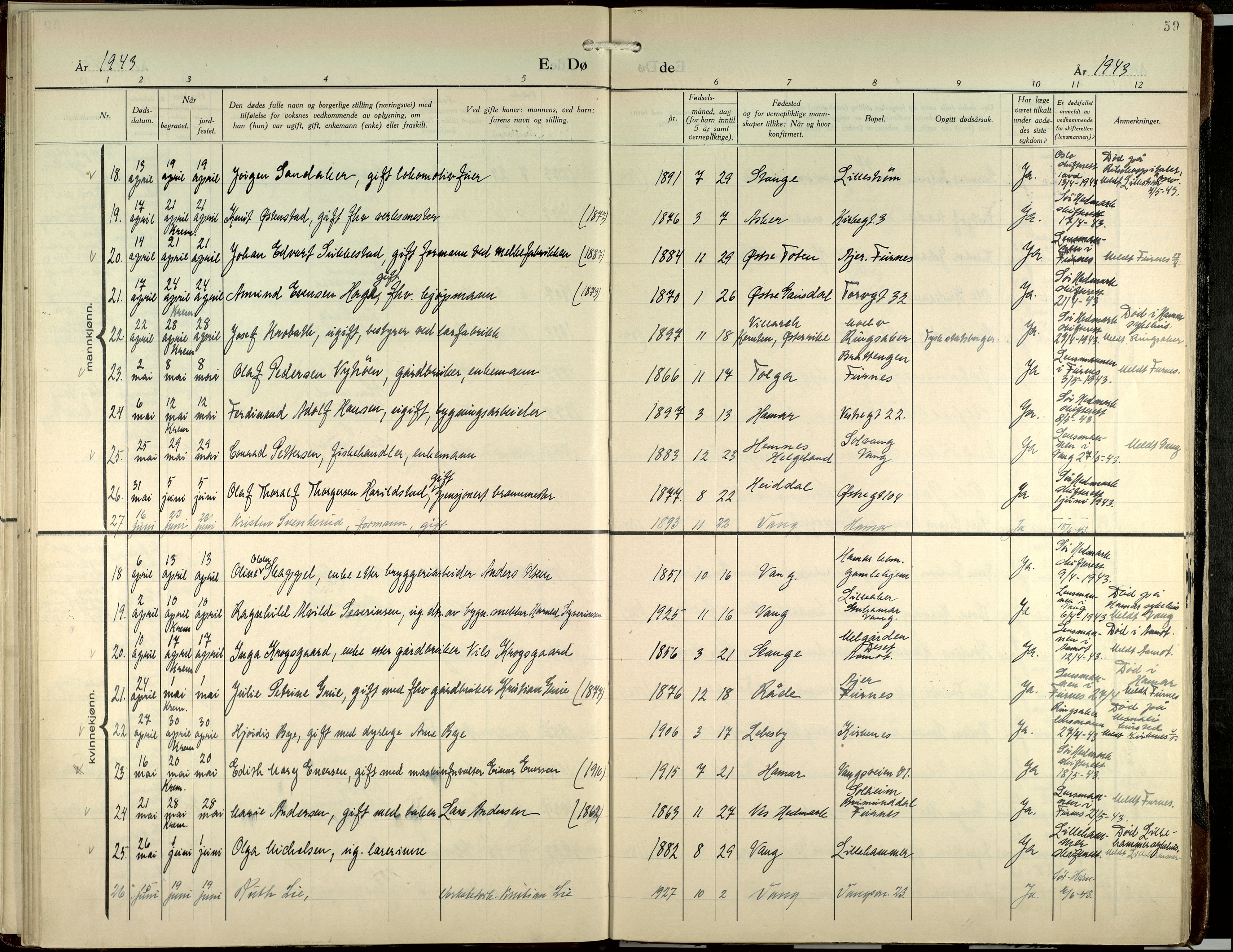 Hamar prestekontor, AV/SAH-DOMPH-002/H/Ha/Haa/L0007: Parish register (official) no. 7, 1933-1953, p. 59